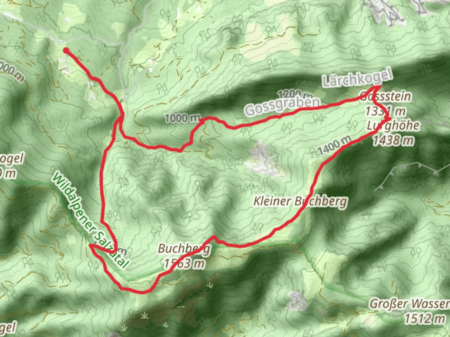 An image depicting the trail Buchberg from Gams and its surrounding area.