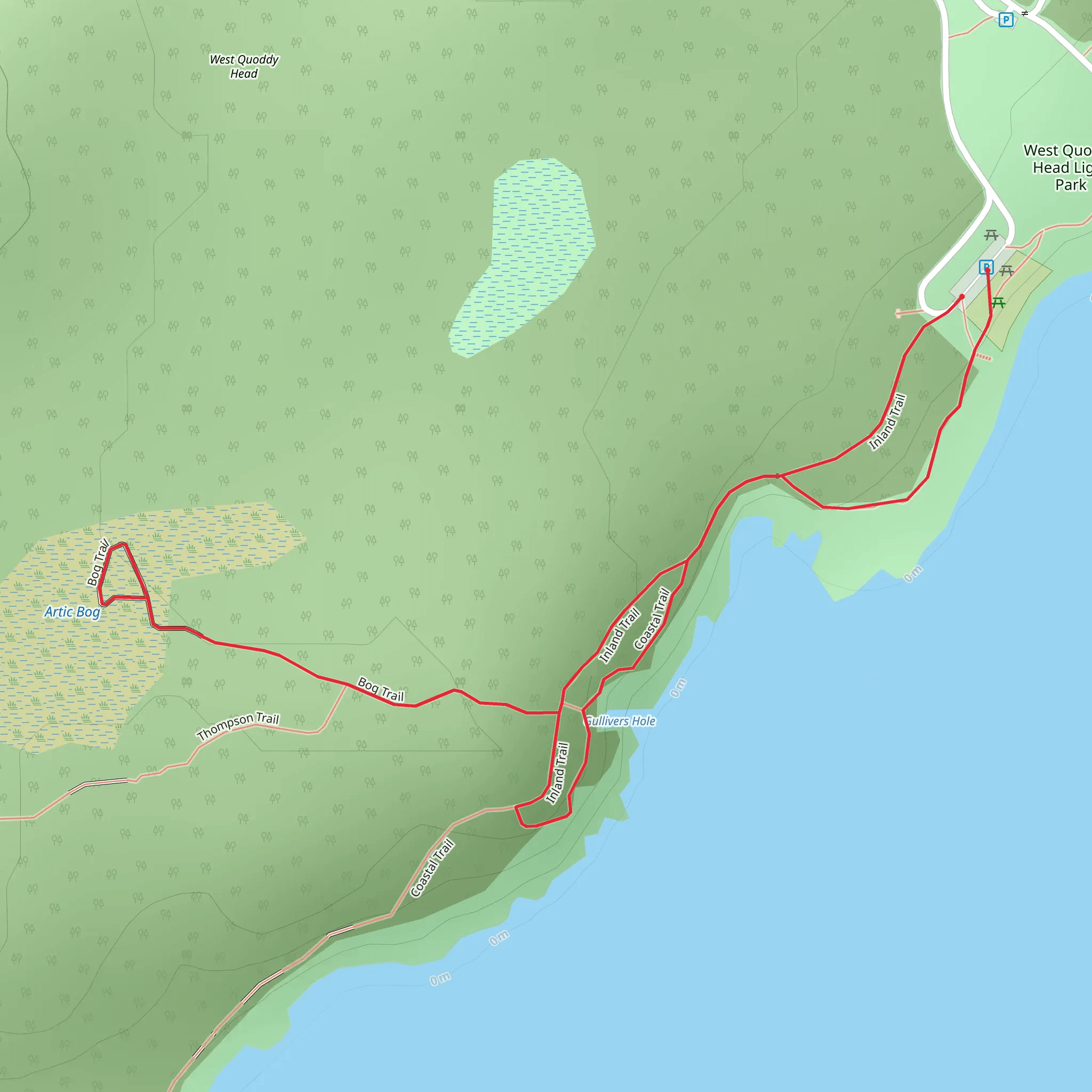 Gullivers Hole via Inland and Coastal Trail mobile static map