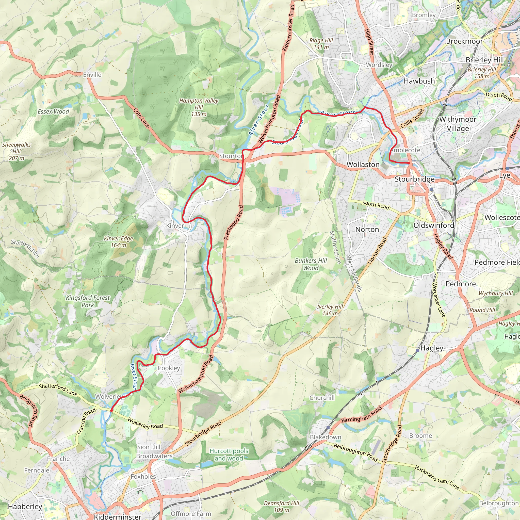 Stourton and Kinver along Staffordshire and Worcestershire Canal mobile static map