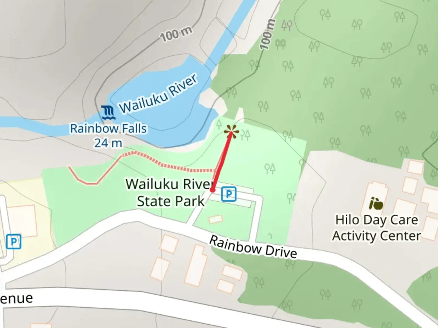 An image depicting the trail Wailuku River State Park Walk and its surrounding area.