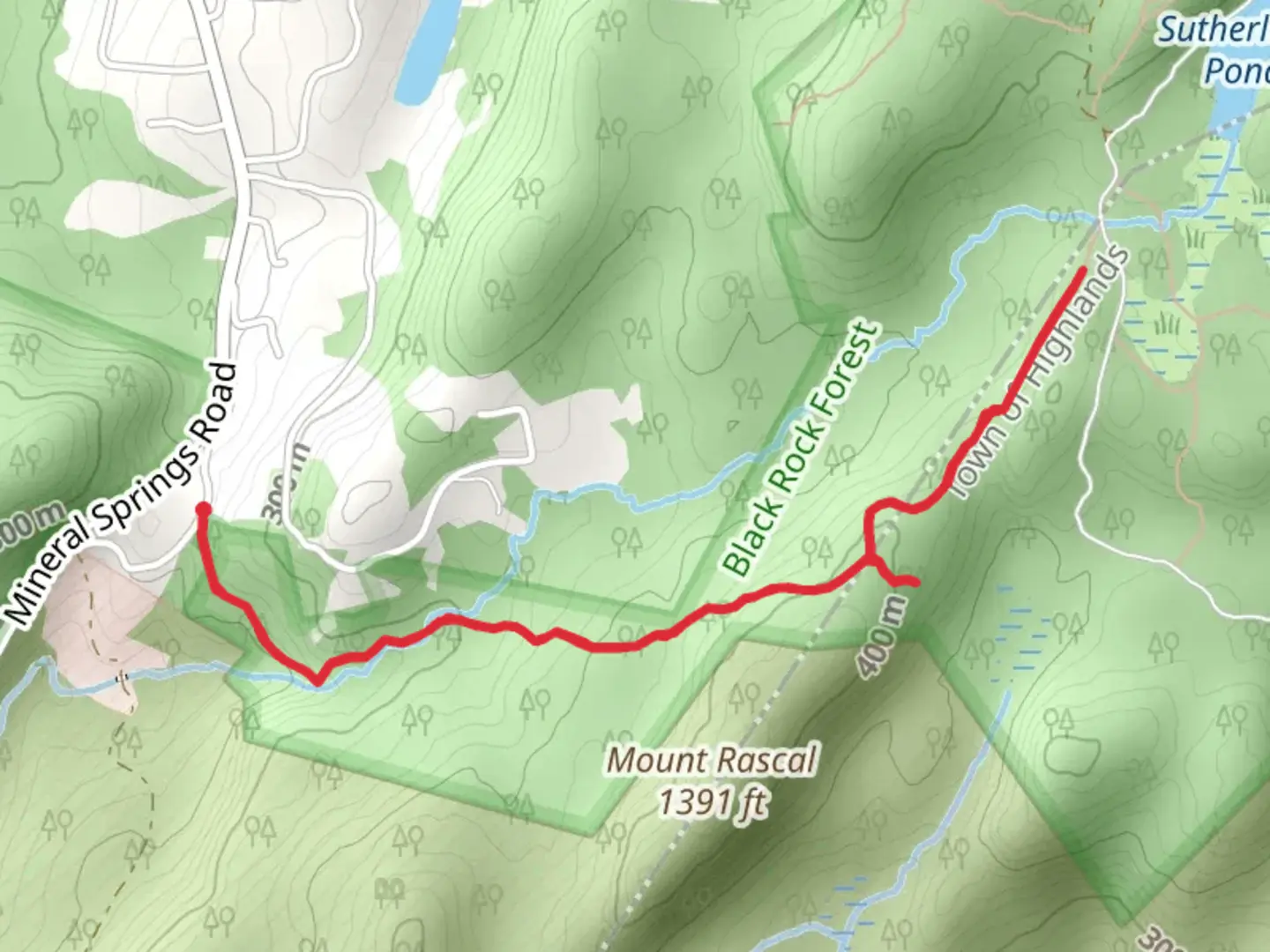 An image depicting the trail Sutherland Pond via Scenic Trail and its surrounding area.