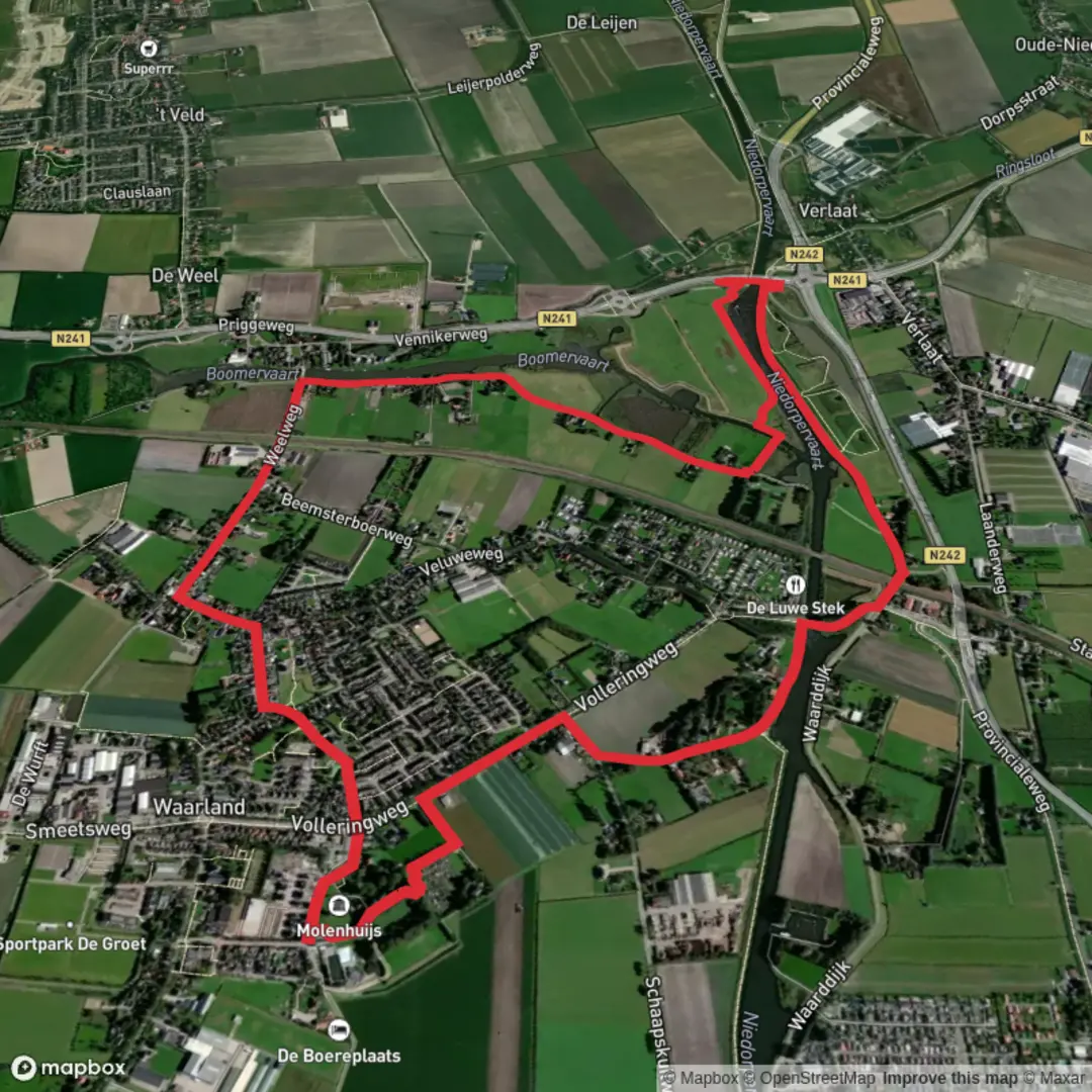 An image depicting the trail Boomer Polder and Weelbrug Loop and its surrounding area.
