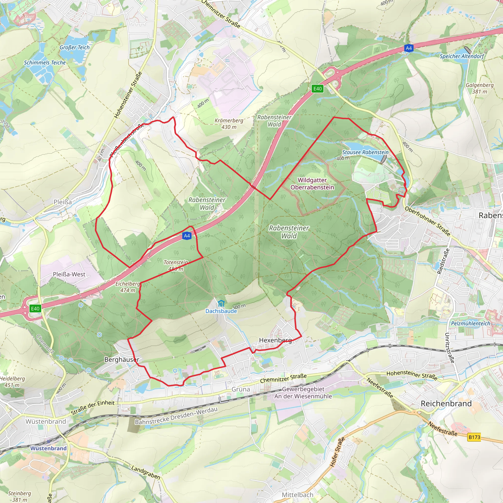 Rabensteiner Wald Loop via Stausee Rabenstein mobile static map