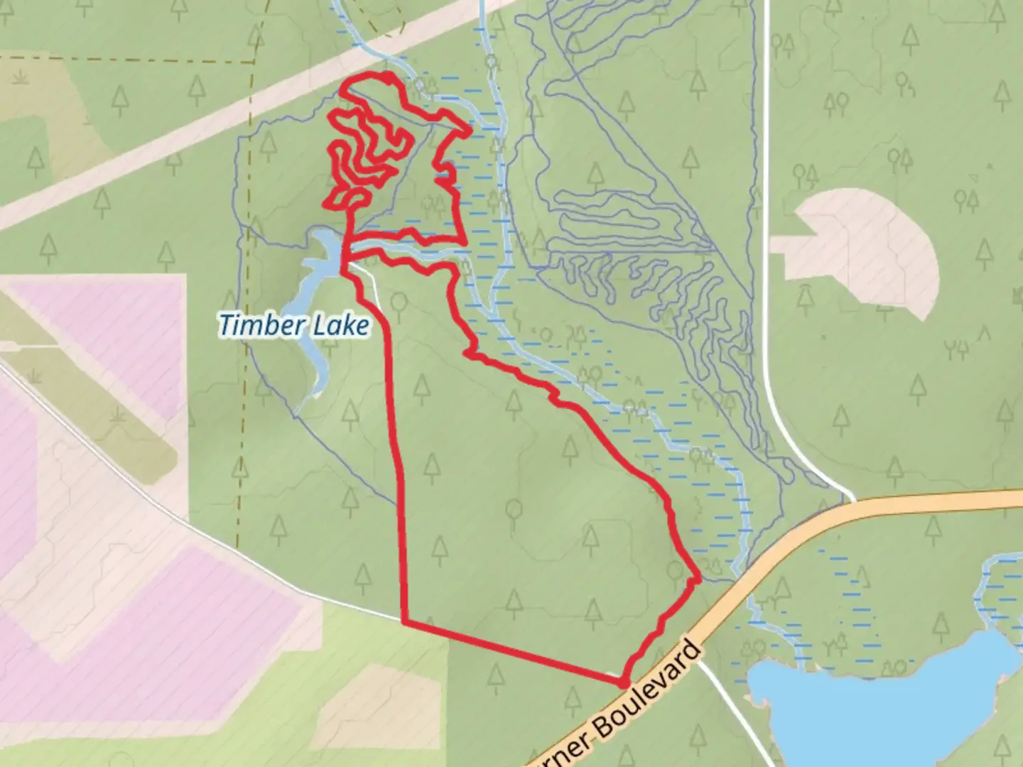 An image depicting the trail Timber Lake Loop Trails and its surrounding area.