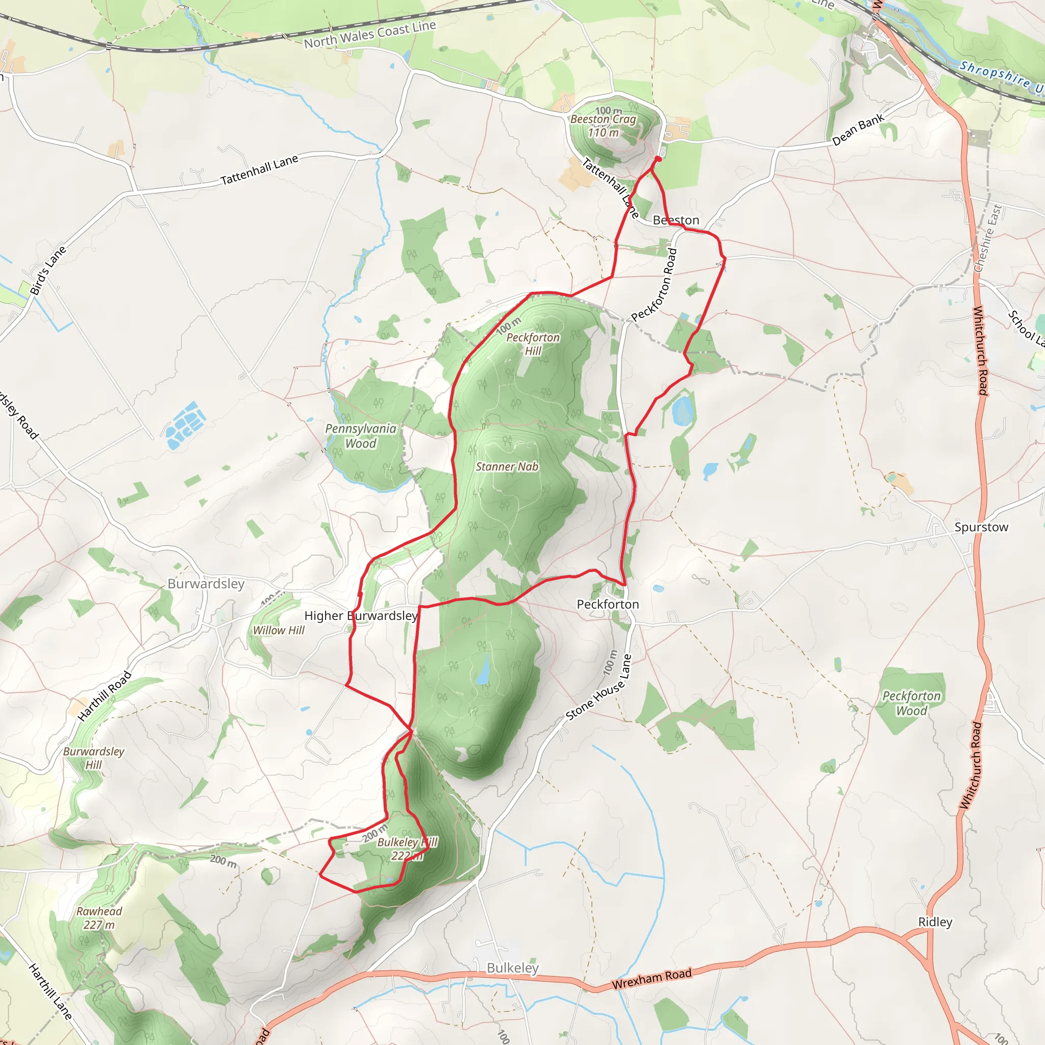 Bulkeley Hill Loop from Beeston mobile static map