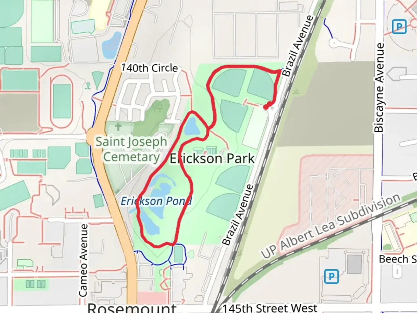 An image depicting the trail Erickson Park and Koch Minnesota Trail and its surrounding area.