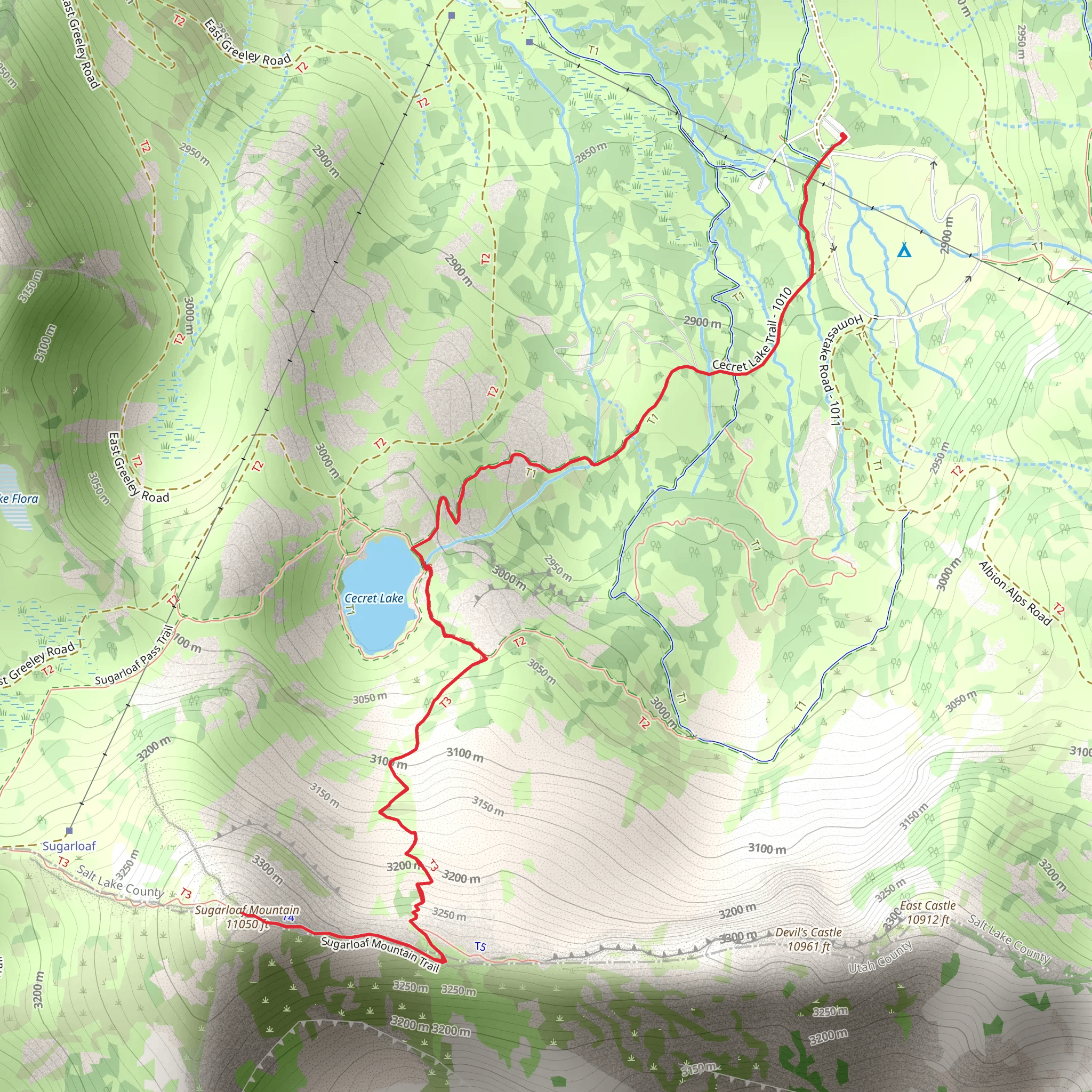 Cecret Lake Trail and Sugarloaf Mountain mobile static map
