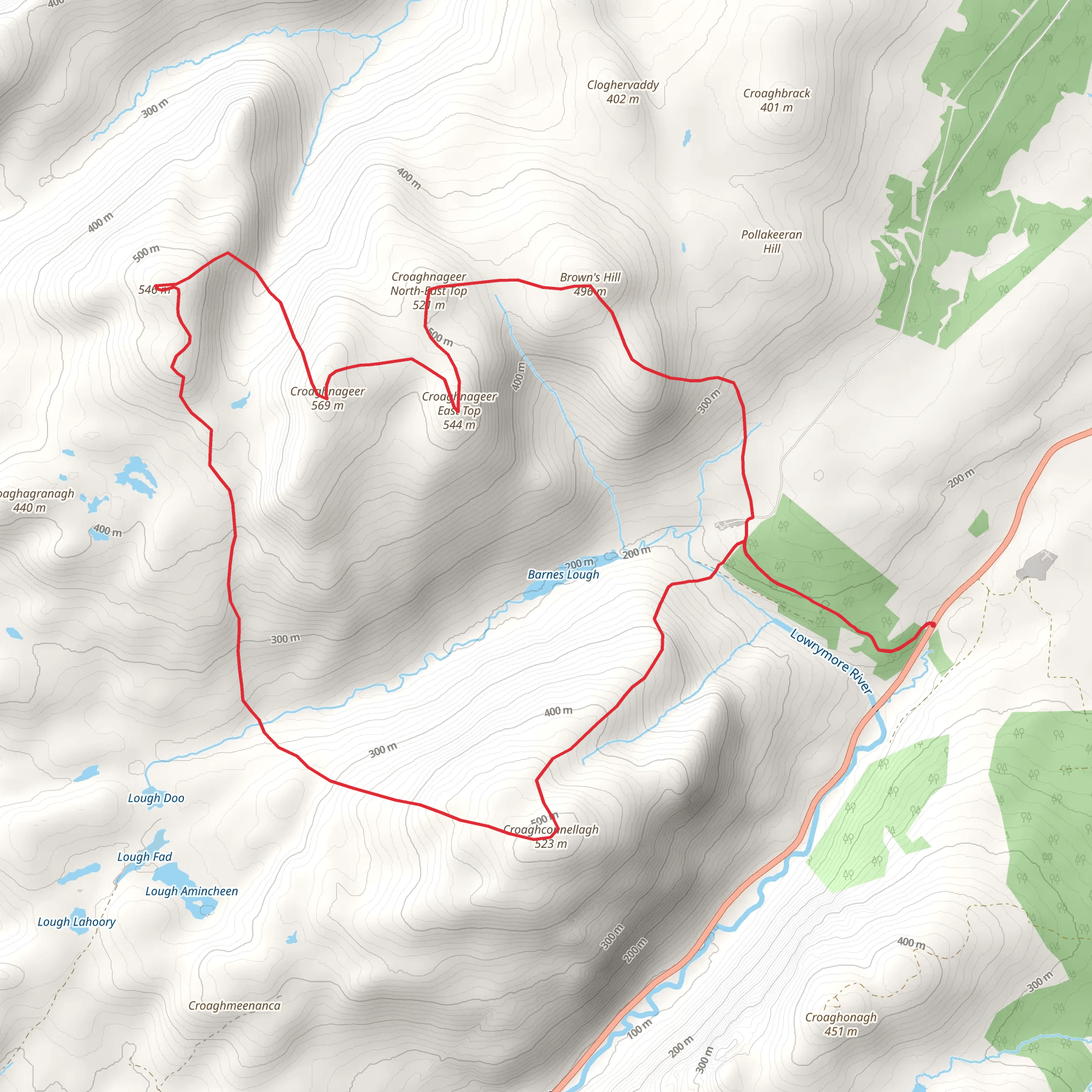 Brown's Hill, Croaghnageers & Croaghanirwore Loop mobile static map