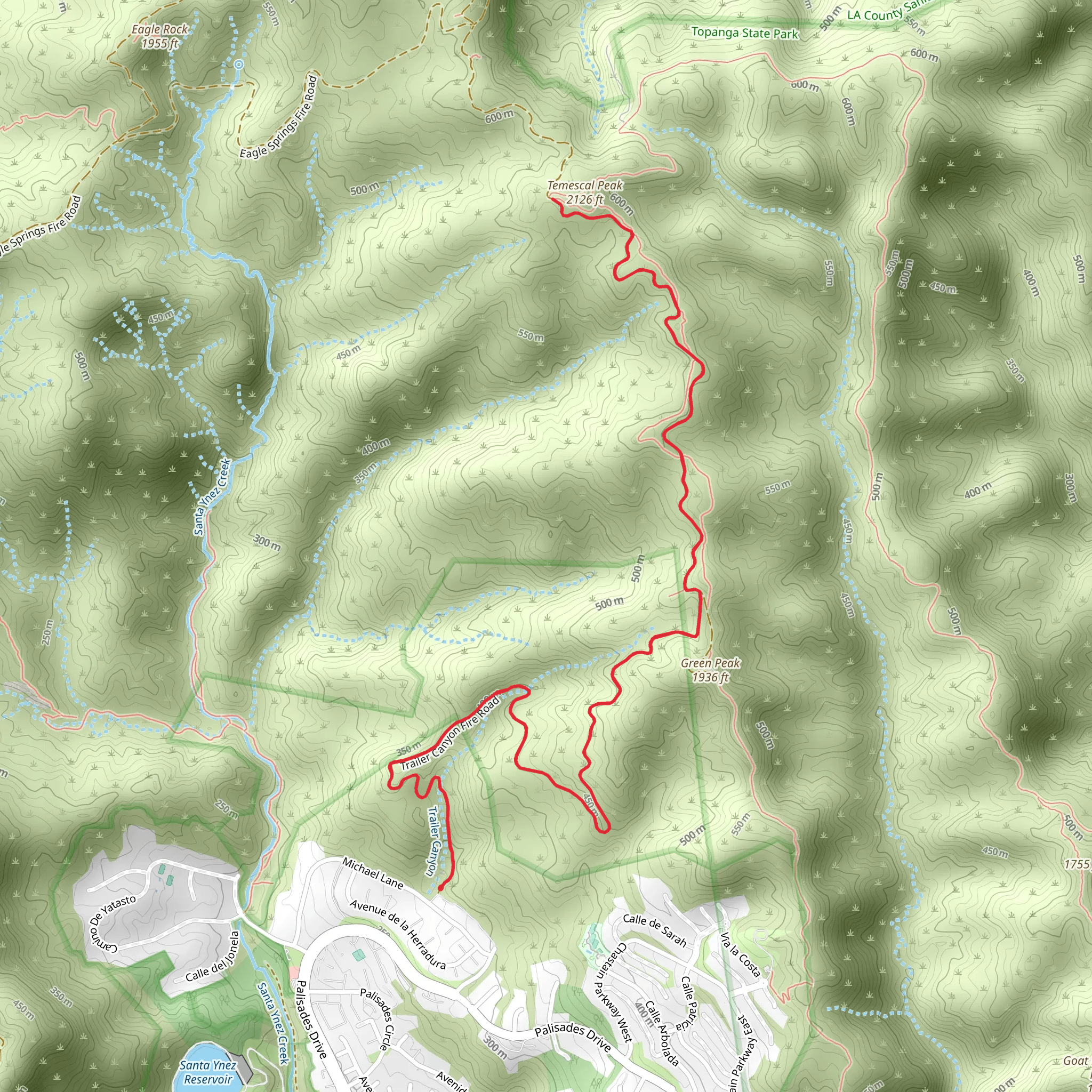 Temescal Ridge Trail via Trailer Canyon Fire Road mobile static map