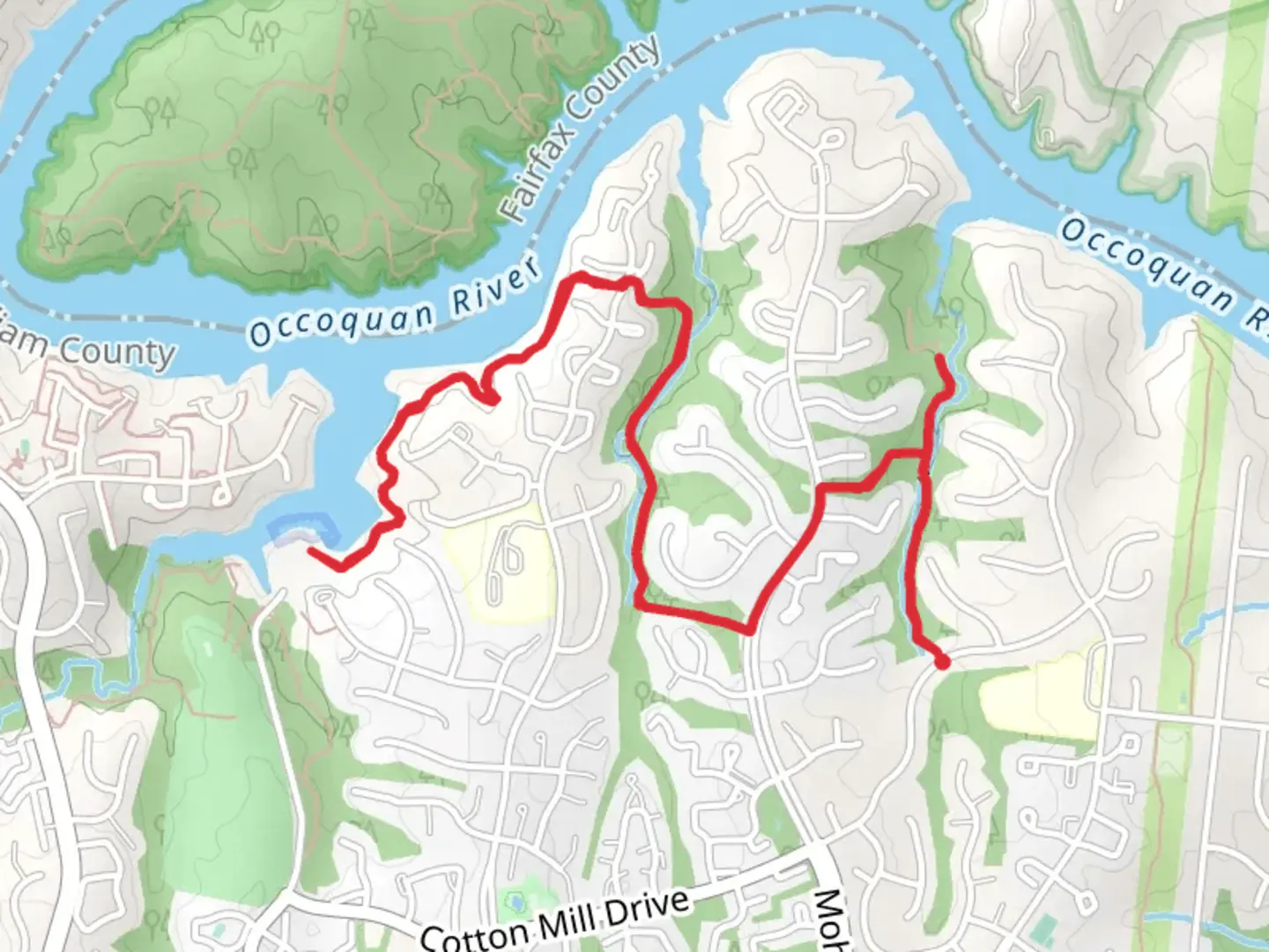 An image depicting the trail East End Trail and Occoquan Greenway and its surrounding area.