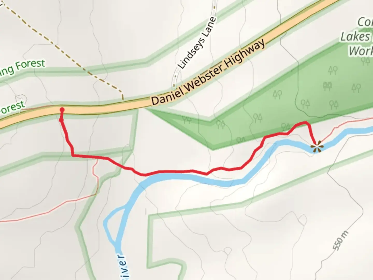An image depicting the trail Falls In The River Trail and its surrounding area.