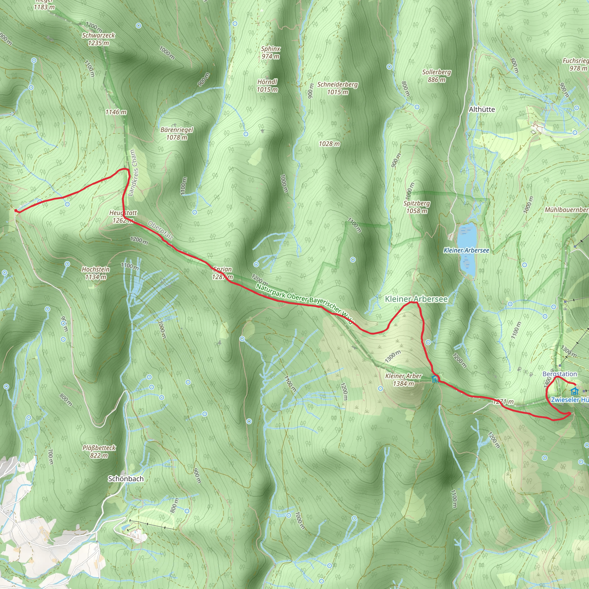 Grober Arber Walk via Heugstatt mobile static map