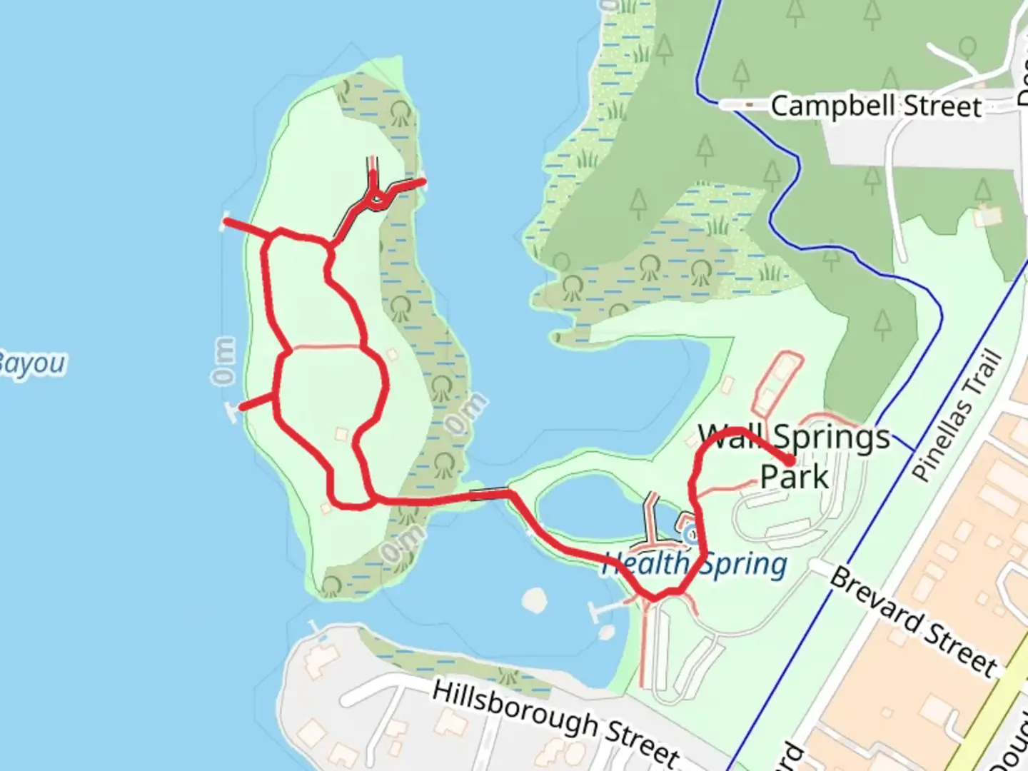 An image depicting the trail Wall Springs Park Loop and its surrounding area.