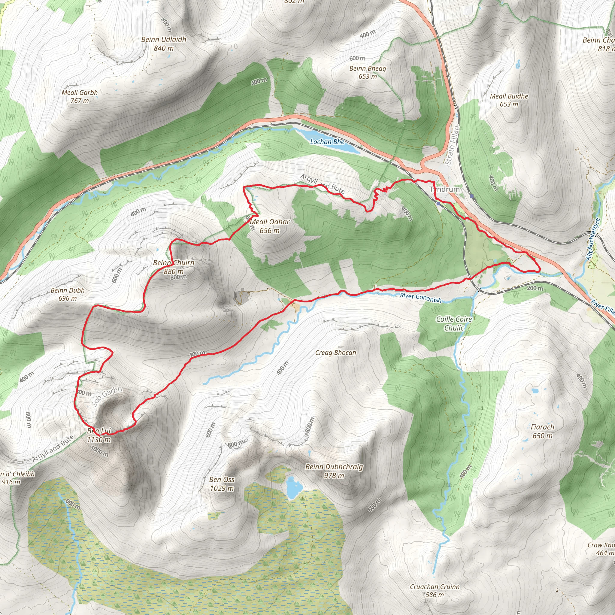 Coire Gaothach and Ben Lui Loop from Dalrigh mobile static map