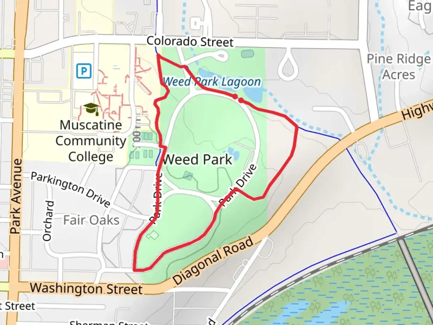 An image depicting the trail Weed Park Loop and its surrounding area.