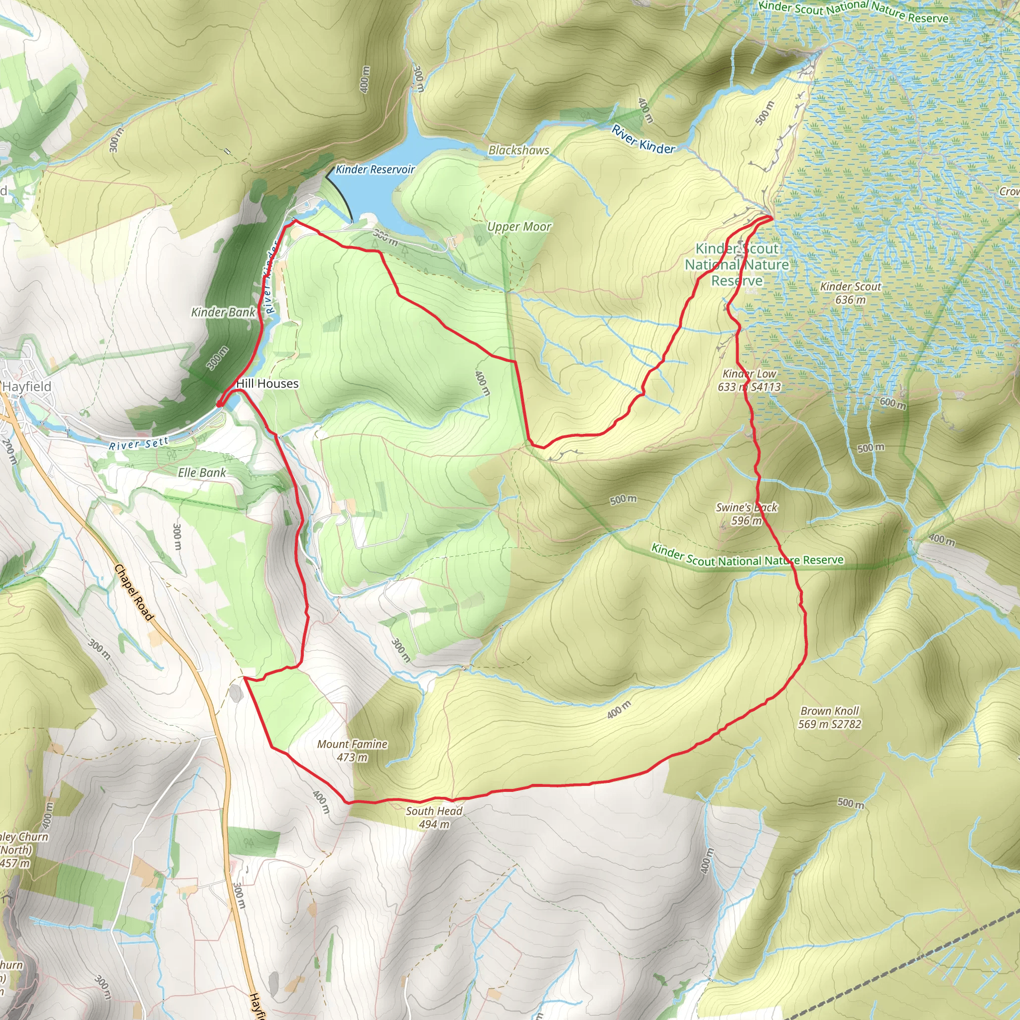 Kinder Low and Mount Famine from Hayfield mobile static map