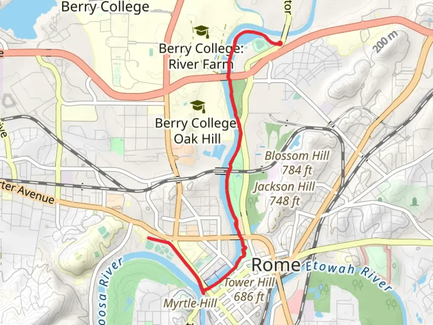 An image depicting the trail Oostanaula River - Heritage Trail and its surrounding area.