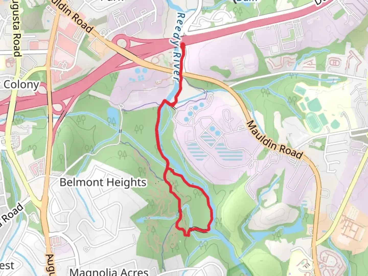 An image depicting the trail Swamp Rabbit and Tree Frog Loop Trail - Reedy River and its surrounding area.