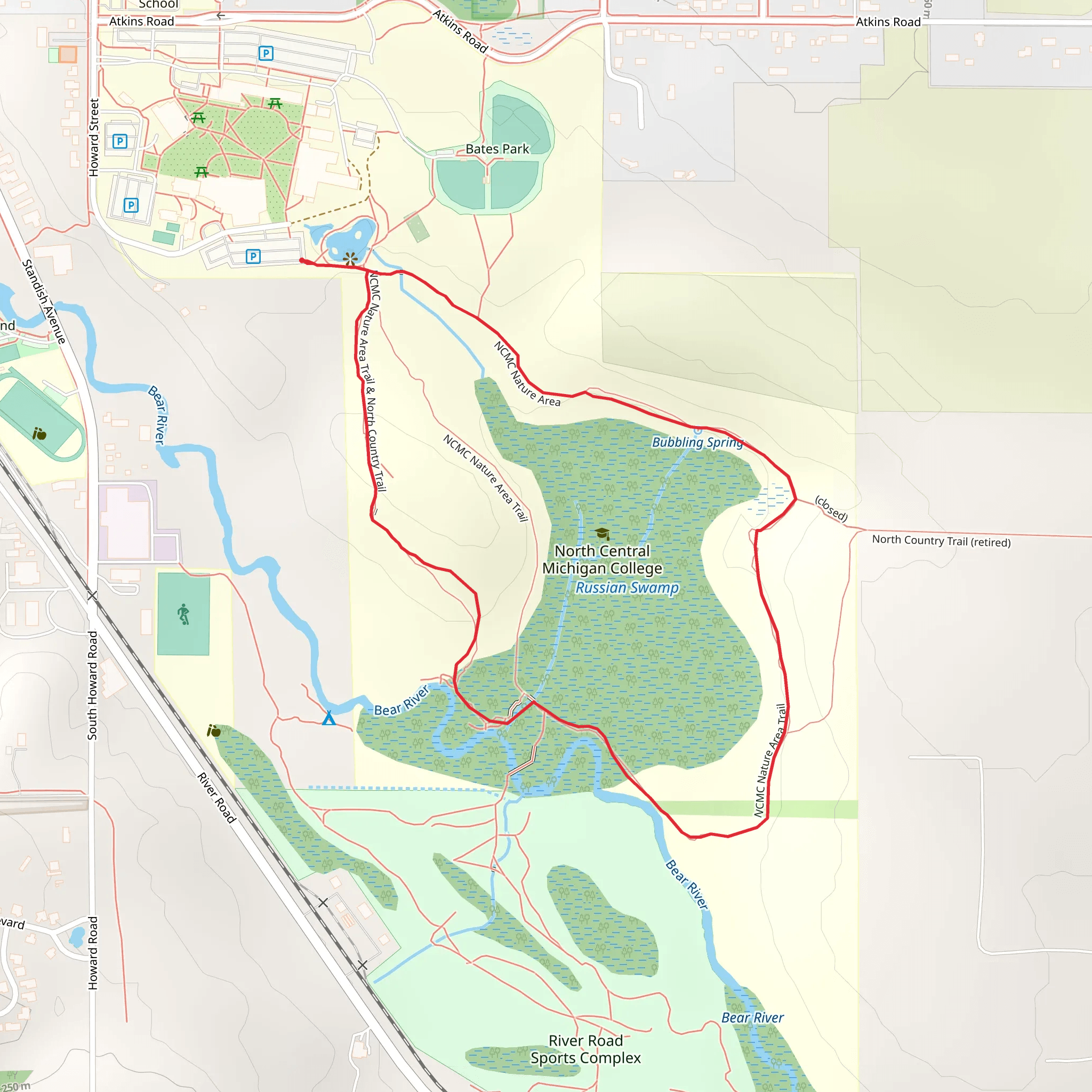 NCMC Nature Area Trail and North Country Loop Trail mobile static map