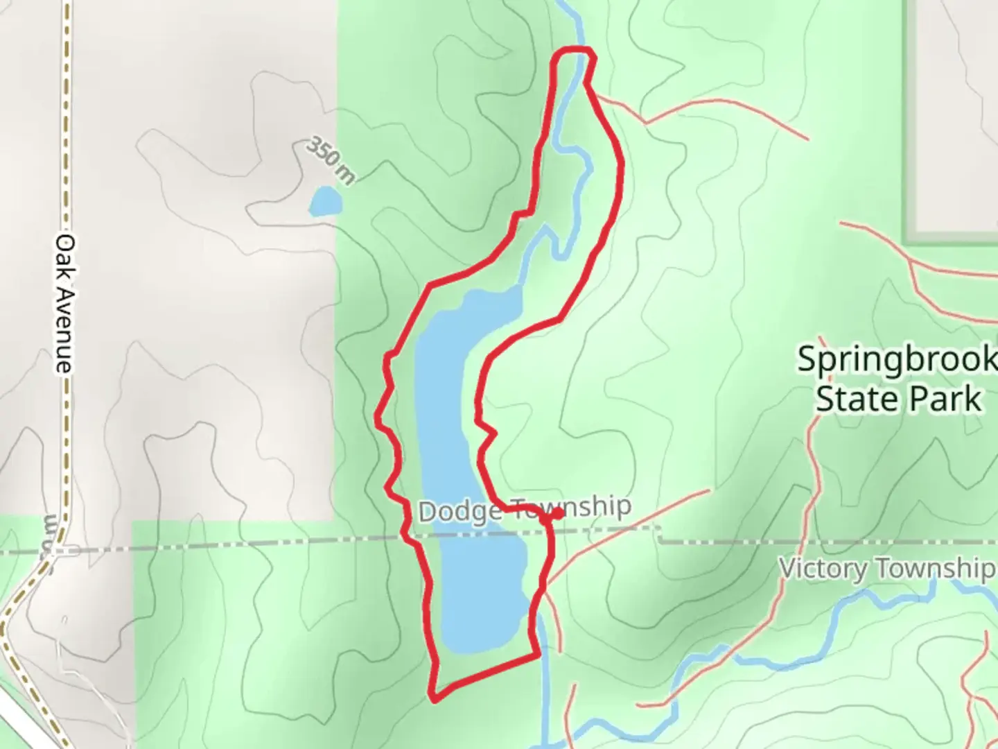 An image depicting the trail Springbrook State Park - Lake Trail and its surrounding area.