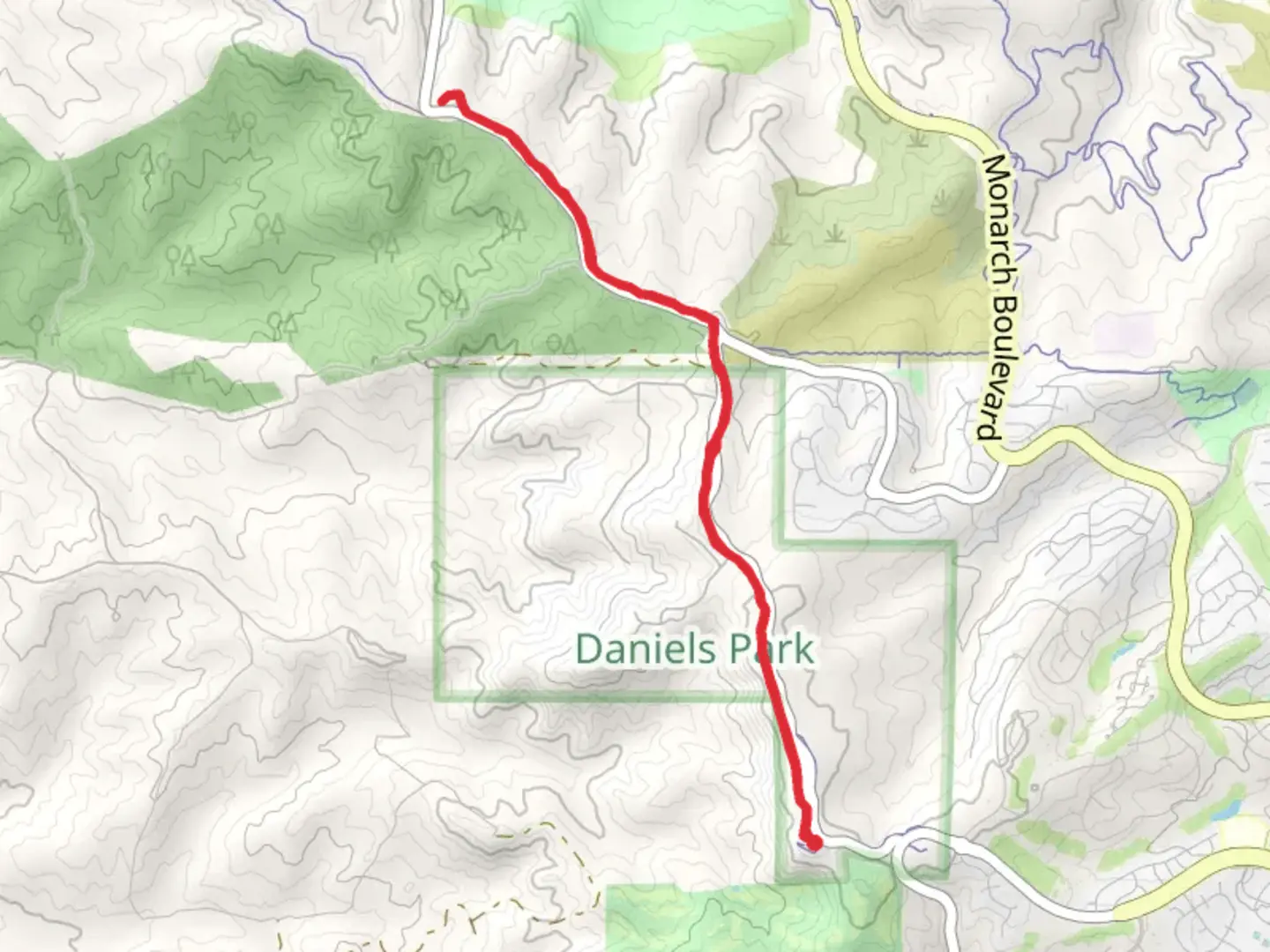 An image depicting the trail Daniels Park Regional and East-West Regional Trail and its surrounding area.