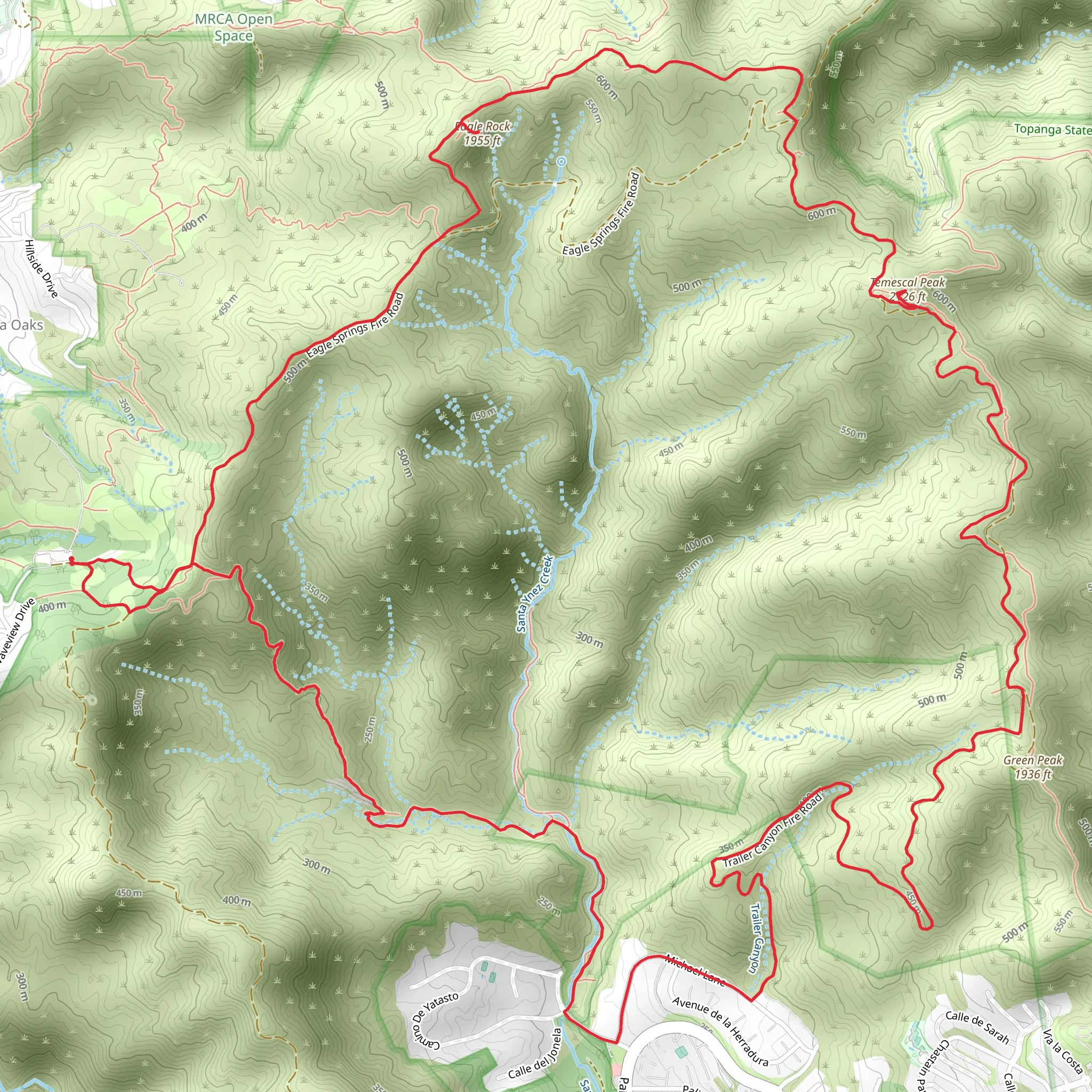 Eagle Rock and Temescal Peak via Santa Ynez TrailLoop mobile static map