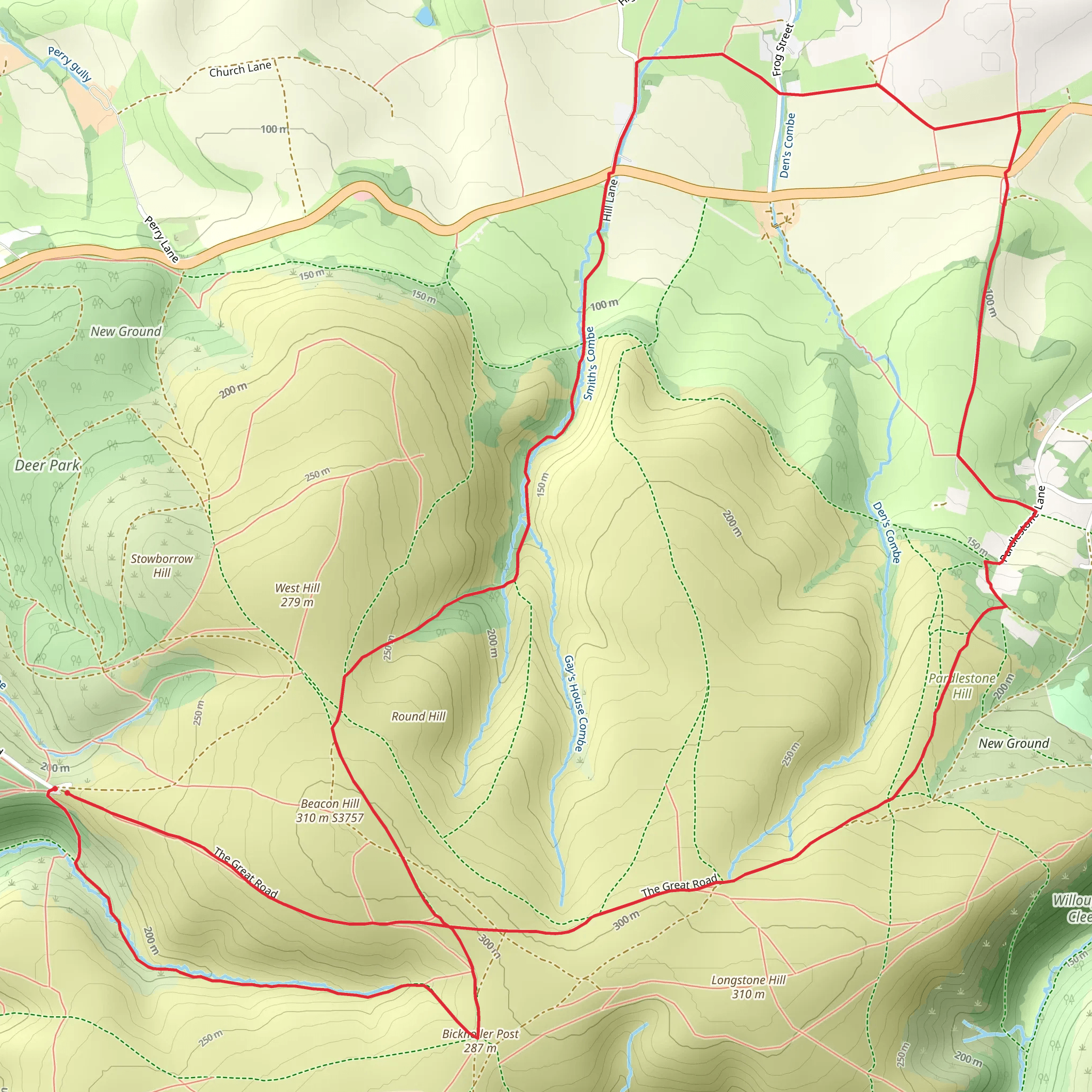 Weacombe Combe - Bicknoller Post - Kilve and Longstone Hill mobile static map