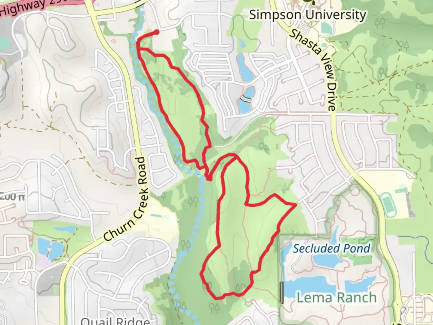 An image depicting the trail Churn Creek Open Space Loop Trail and its surrounding area.