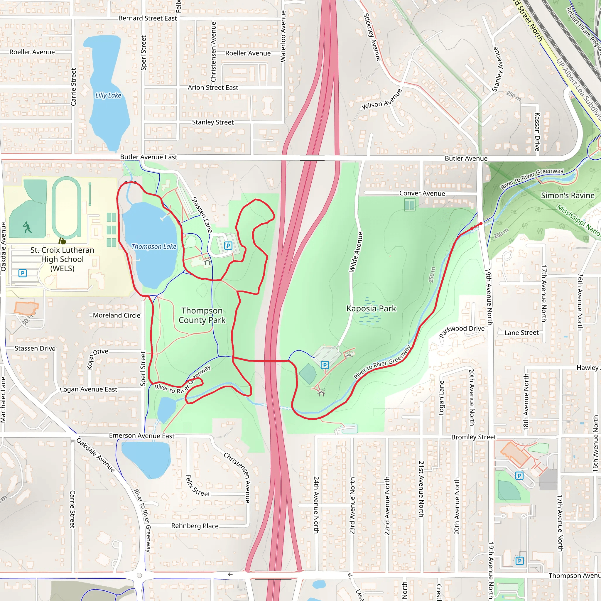 Thompson Lake Loop via River to River Greenway mobile static map