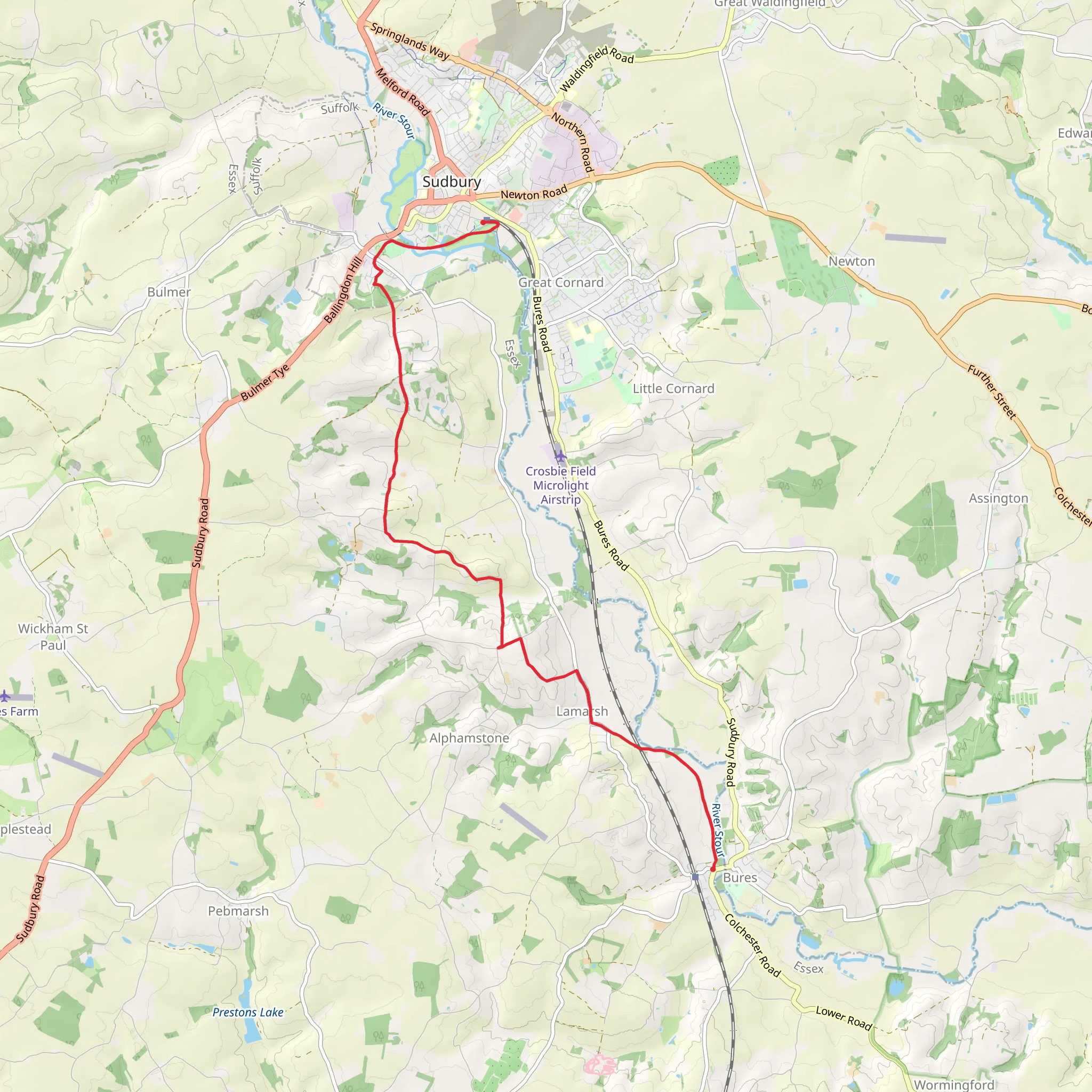 Sudbury to Bures Walk mobile static map