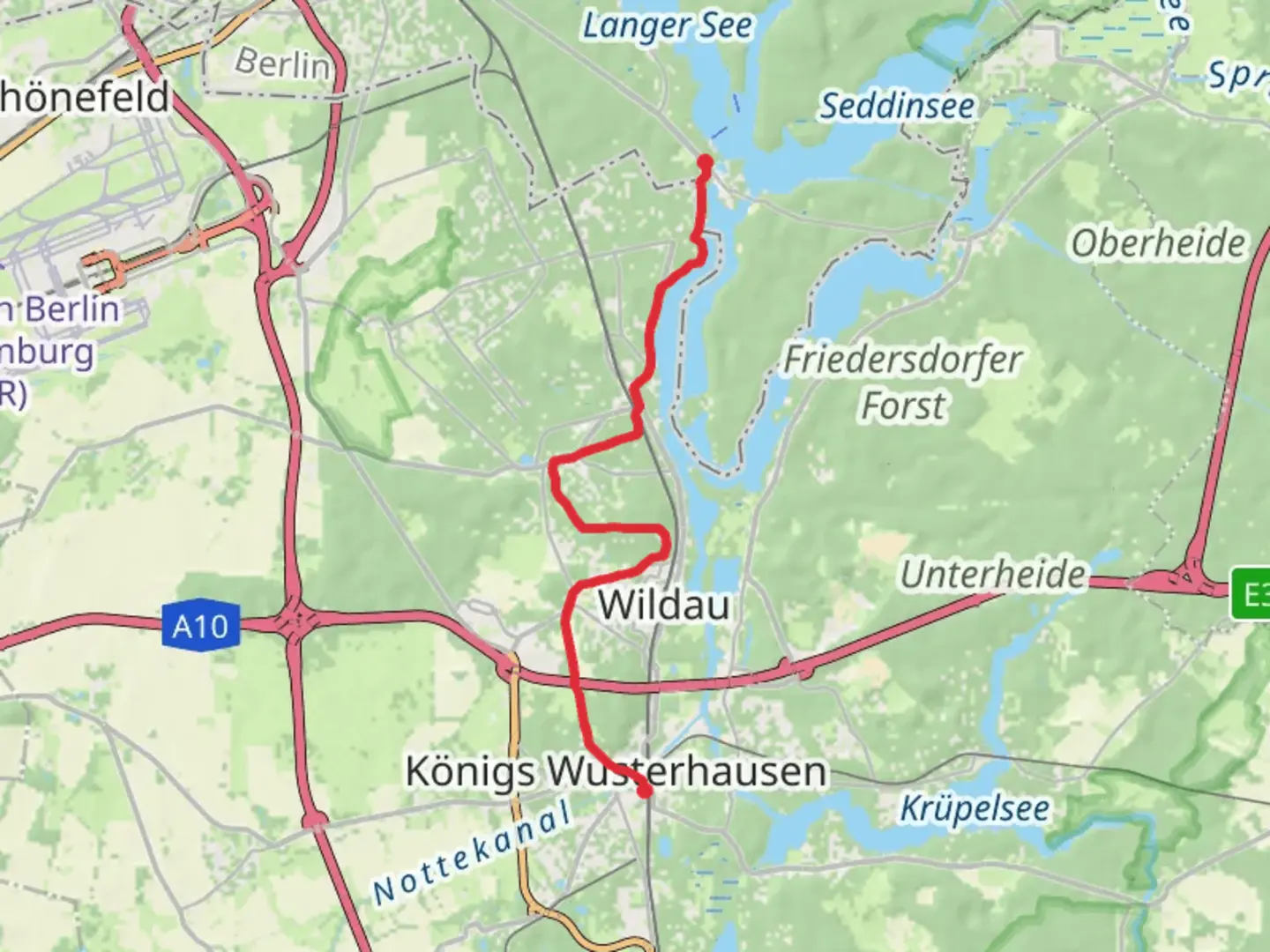 An image depicting the trail Konigs Wusterhausen to Zum Seeblick Walk and its surrounding area.