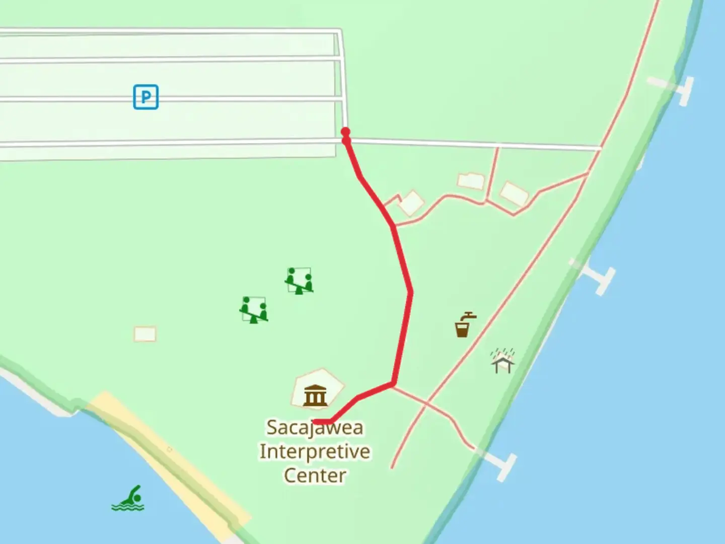 An image depicting the trail Sacajawea State Park Interpretive Center and its surrounding area.