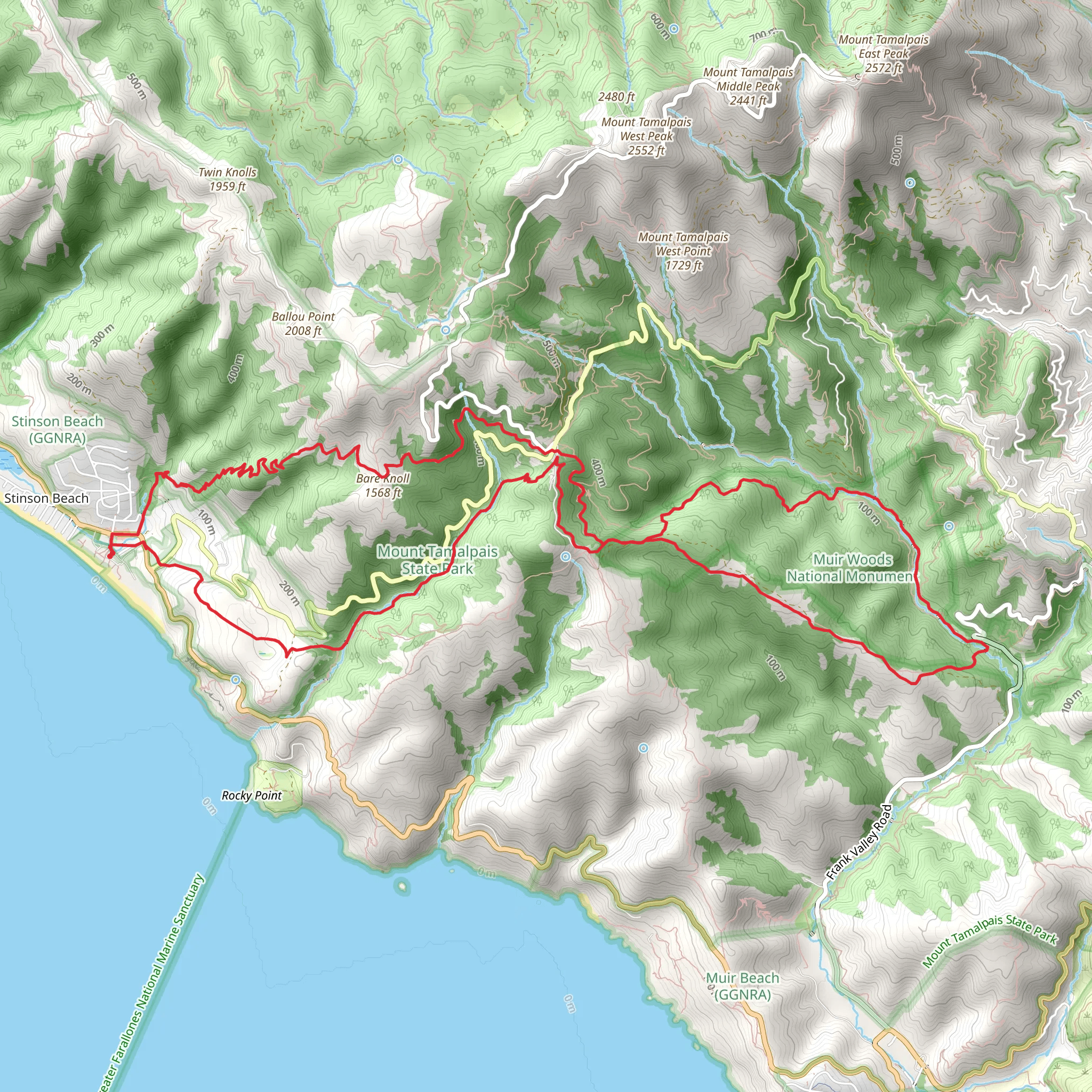 Dipsea, Ben Johnson and Stapleveldt Loop Trail mobile static map