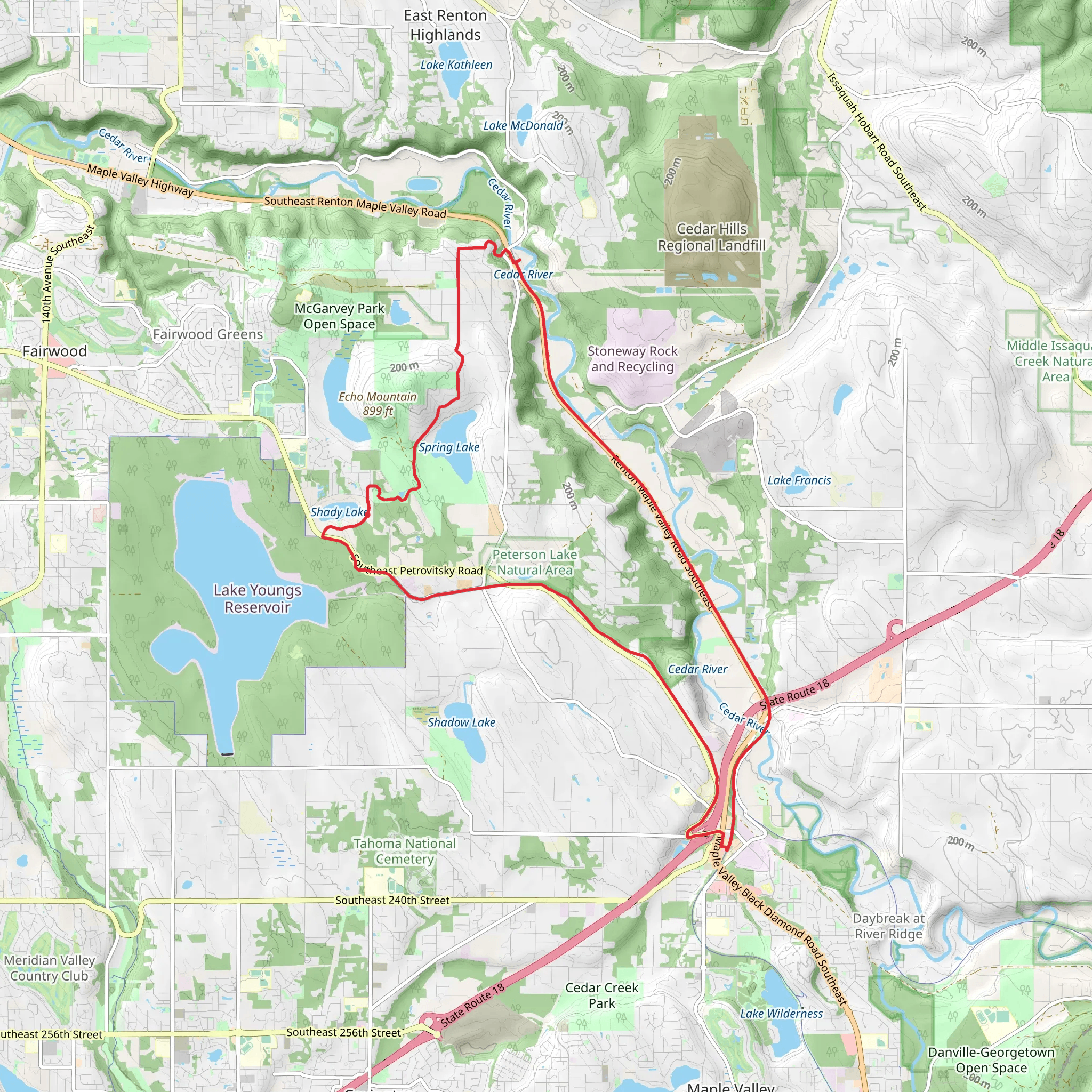 Shady Lake, Spring Lake, Cedar River and Lake Yoke Youngs Loop Trail mobile static map
