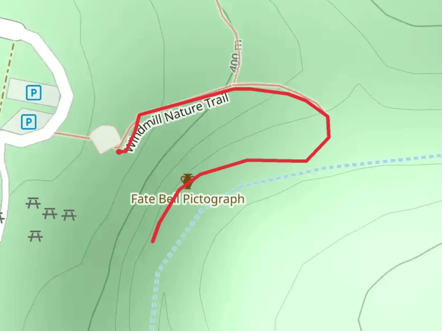 An image depicting the trail Fate Bell Pictograph and its surrounding area.