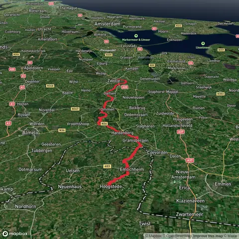 Hoogstede to Zwolle via J.C. Ketterlaan, Rheezerweg, Stuwepad and Holtenbroekerdijk