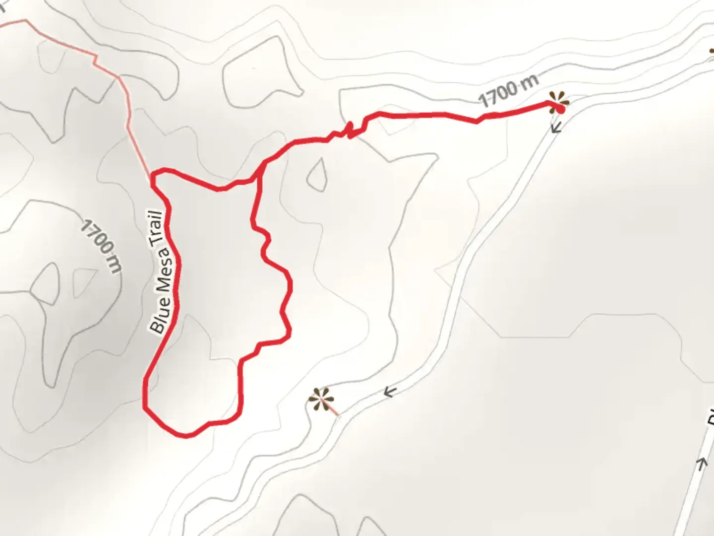 An image depicting the trail Blue Mesa Loop Trail and its surrounding area.