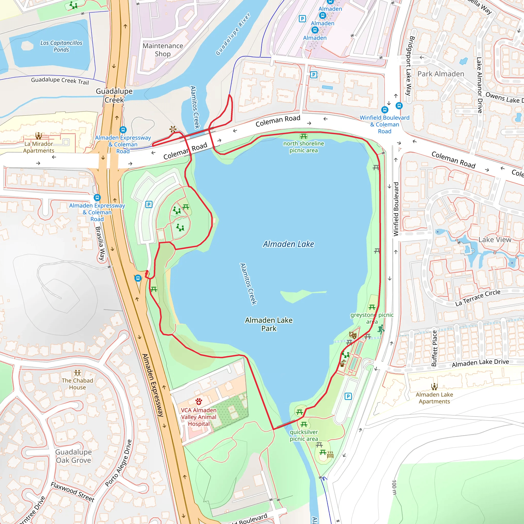 Almaden Lake Loop mobile static map