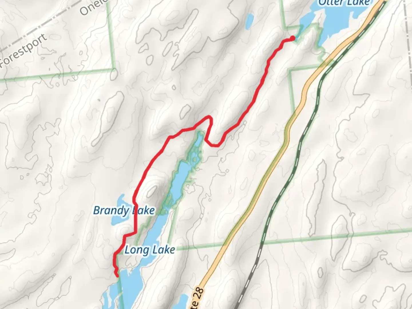 An image depicting the trail Long Lake and Brandy Lake Trail via Otter Lake and its surrounding area.