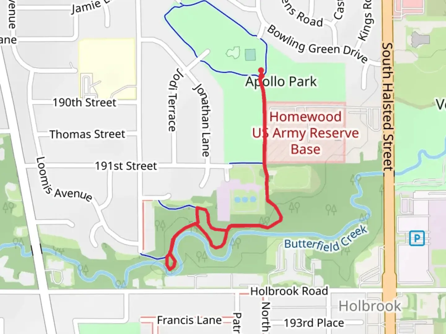 An image depicting the trail Walk beside Butterfield Creek from Apollo Park and its surrounding area.