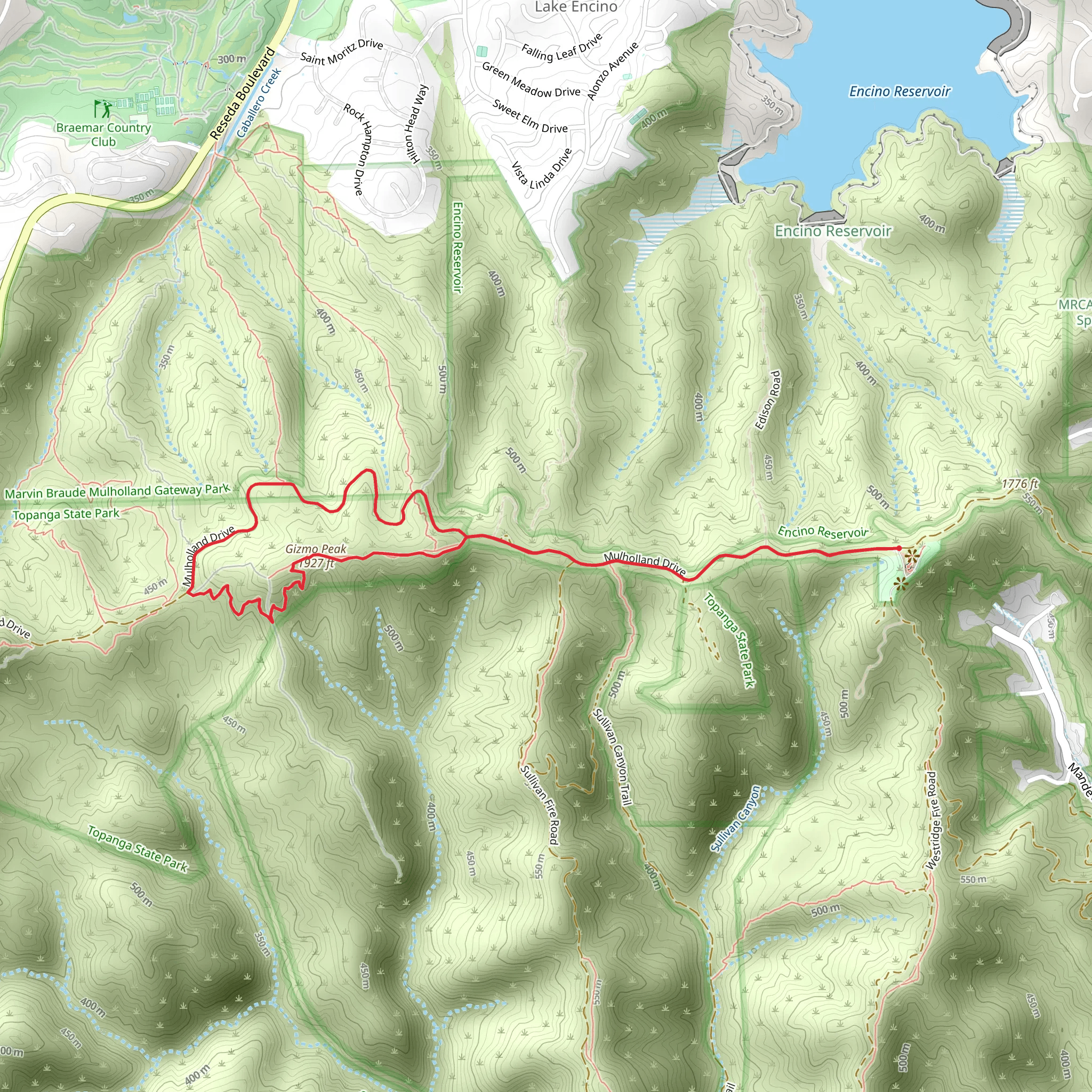 Gizmo Peak via Mulholland Drive mobile static map