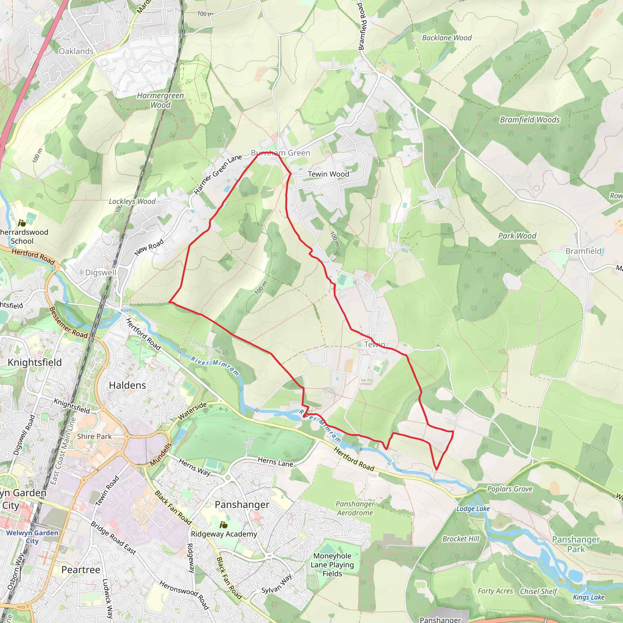 Tewin Village Loop mobile static map