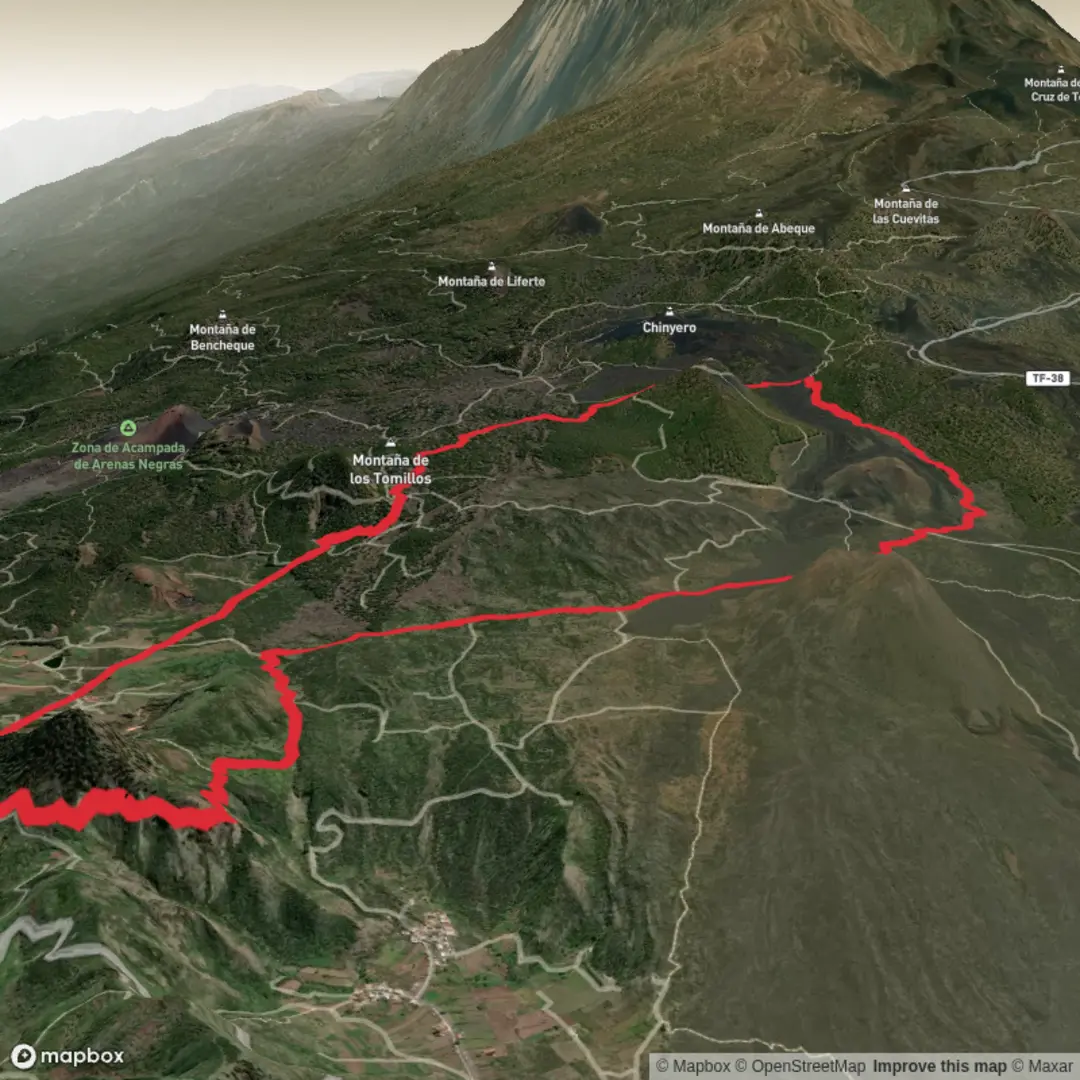 An image depicting the trail Chinyero vanaf parking rond punt ECO museum and its surrounding area.