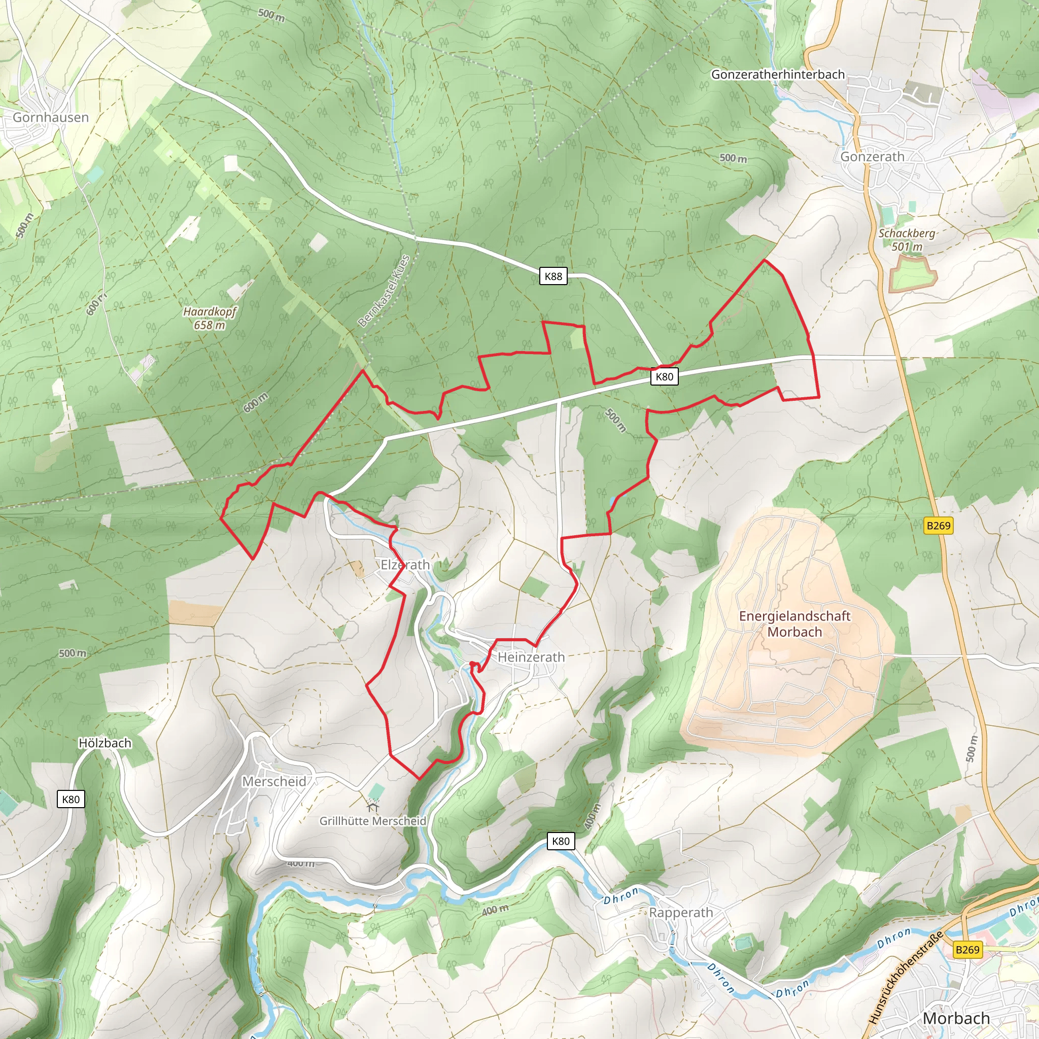 Heinzerath and Morbach Loop via Jakob Maria Mierscheid Weg mobile static map