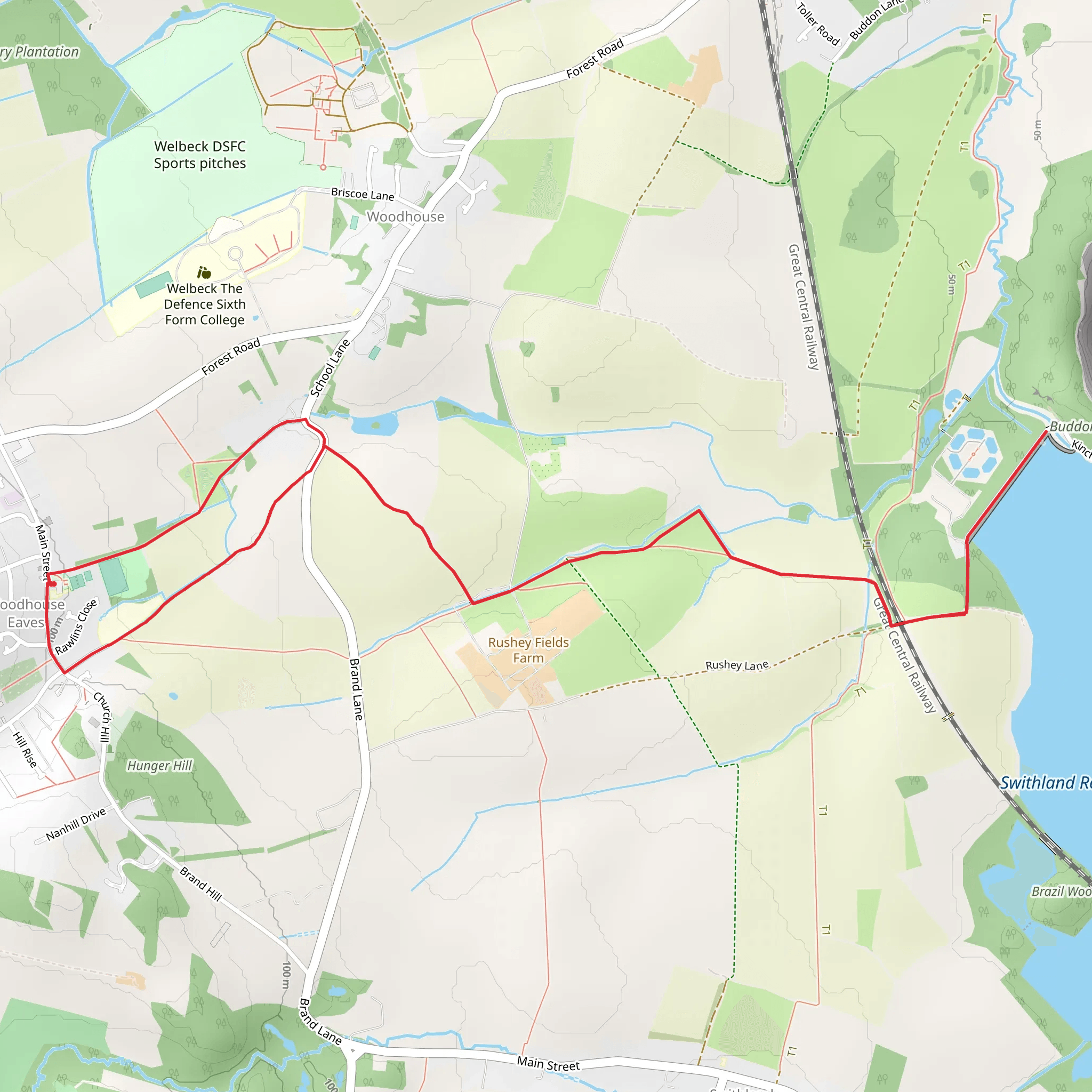 Swithland Reservoir Walk from Woodhouse Eaves mobile static map