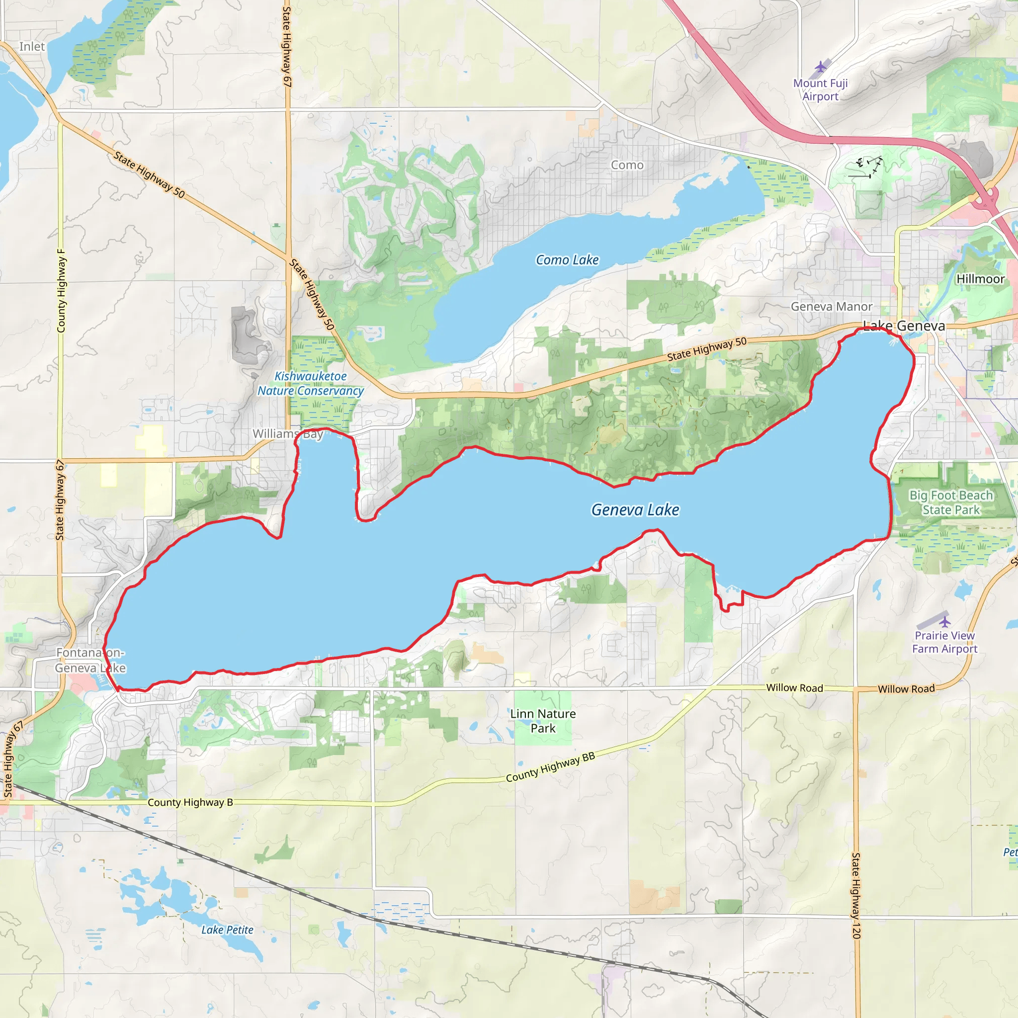 Lake Geneva Shore Path Loop mobile static map