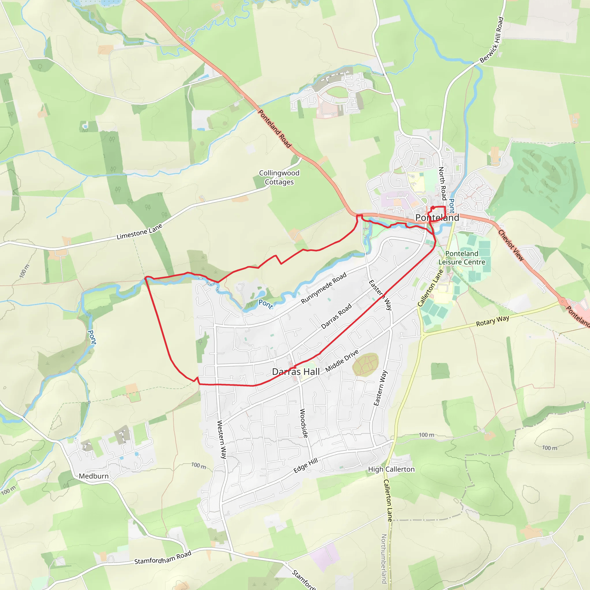 Ponteland Park Loop mobile static map