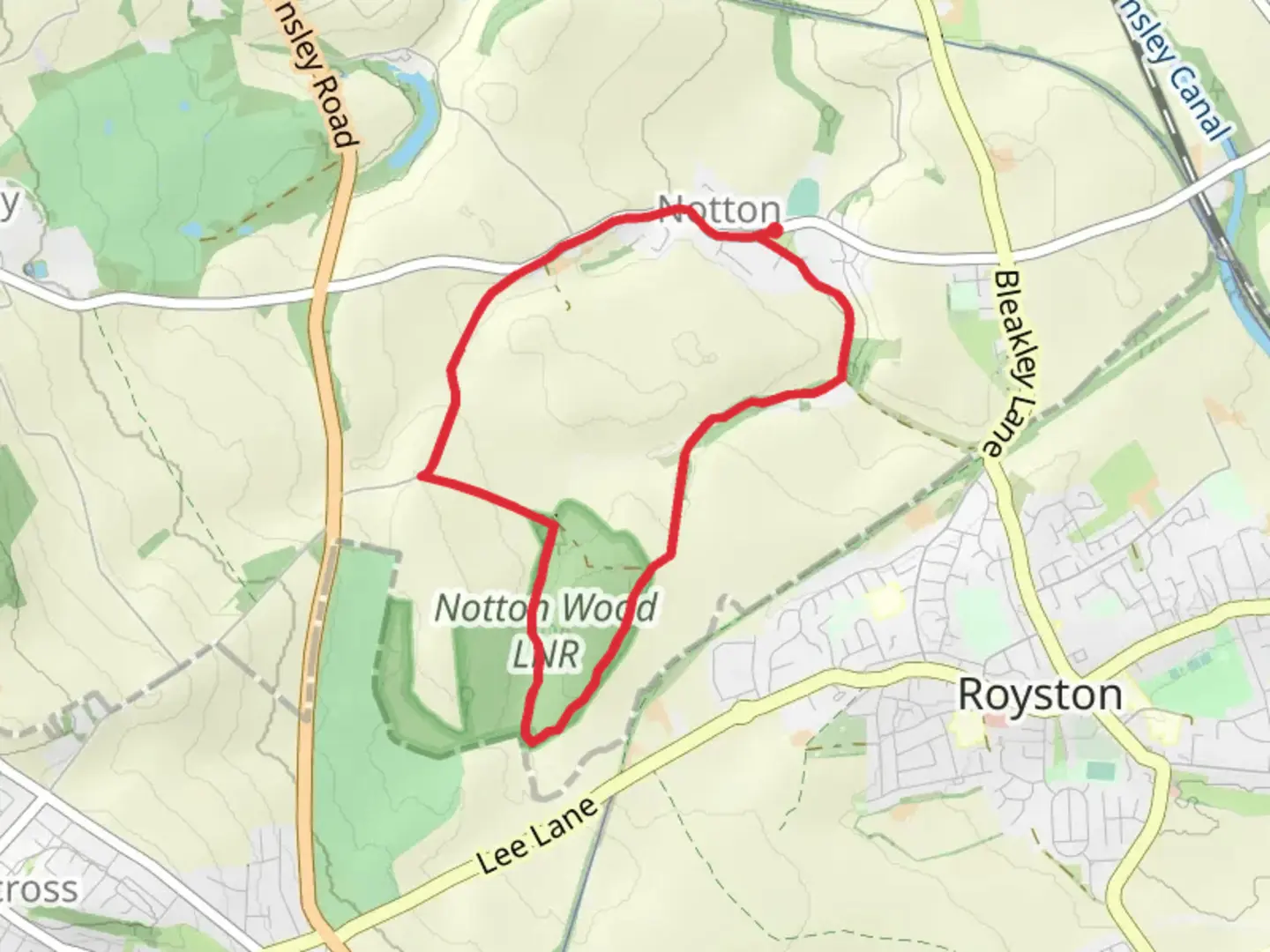 An image depicting the trail Notton Woods Loop and its surrounding area.