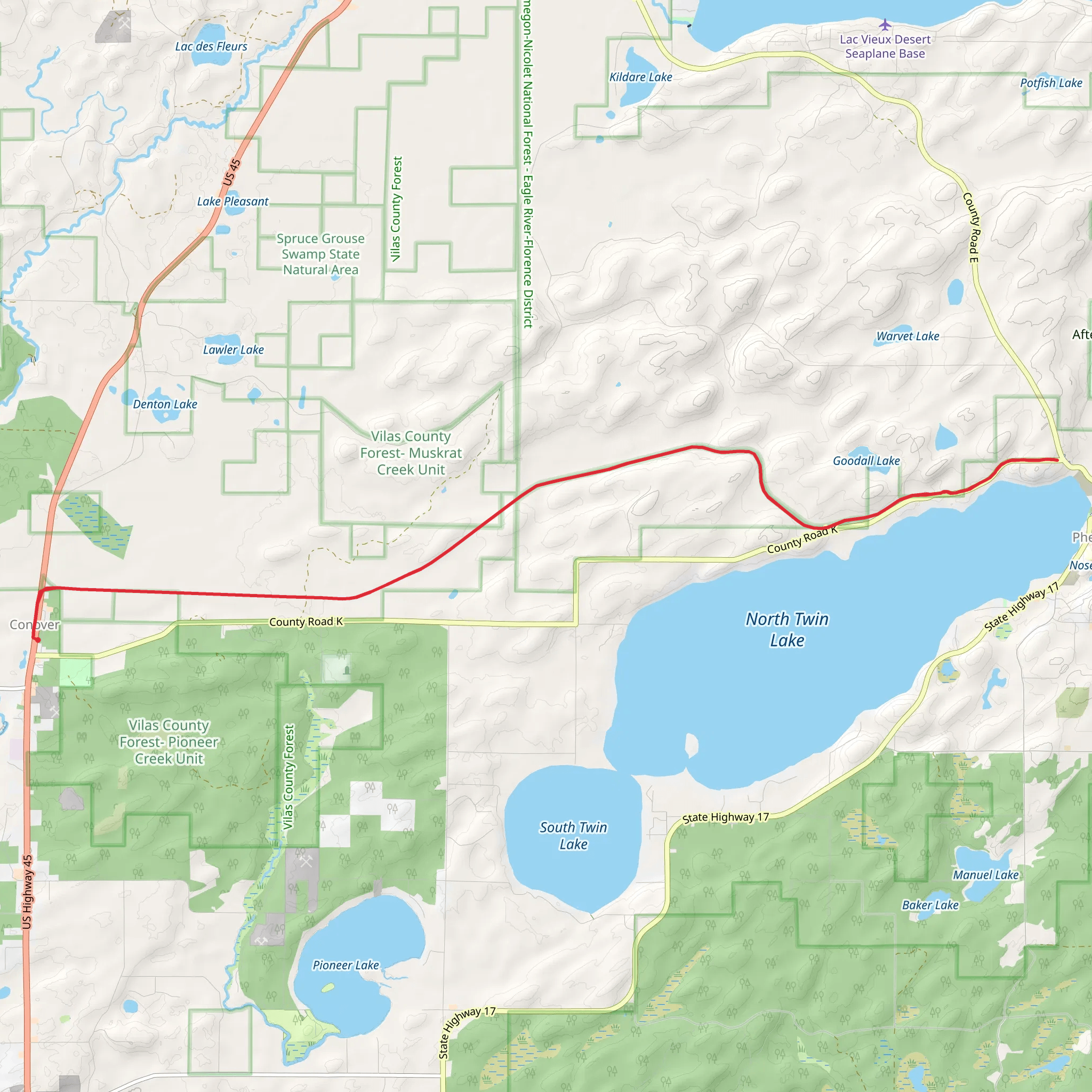 Conover Phelps Trail Out and Back mobile static map