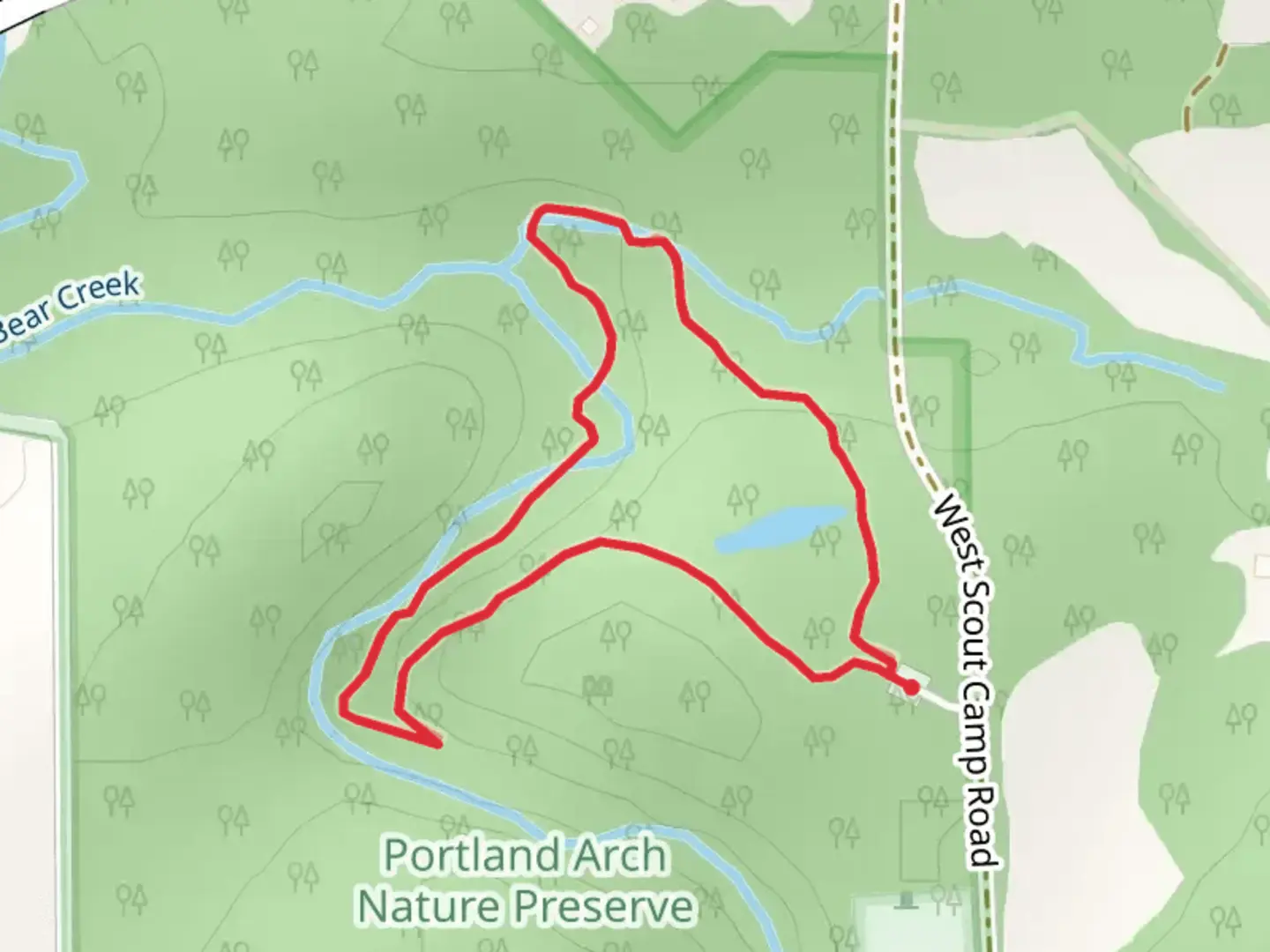 An image depicting the trail West Scout Camp Road Loop and its surrounding area.